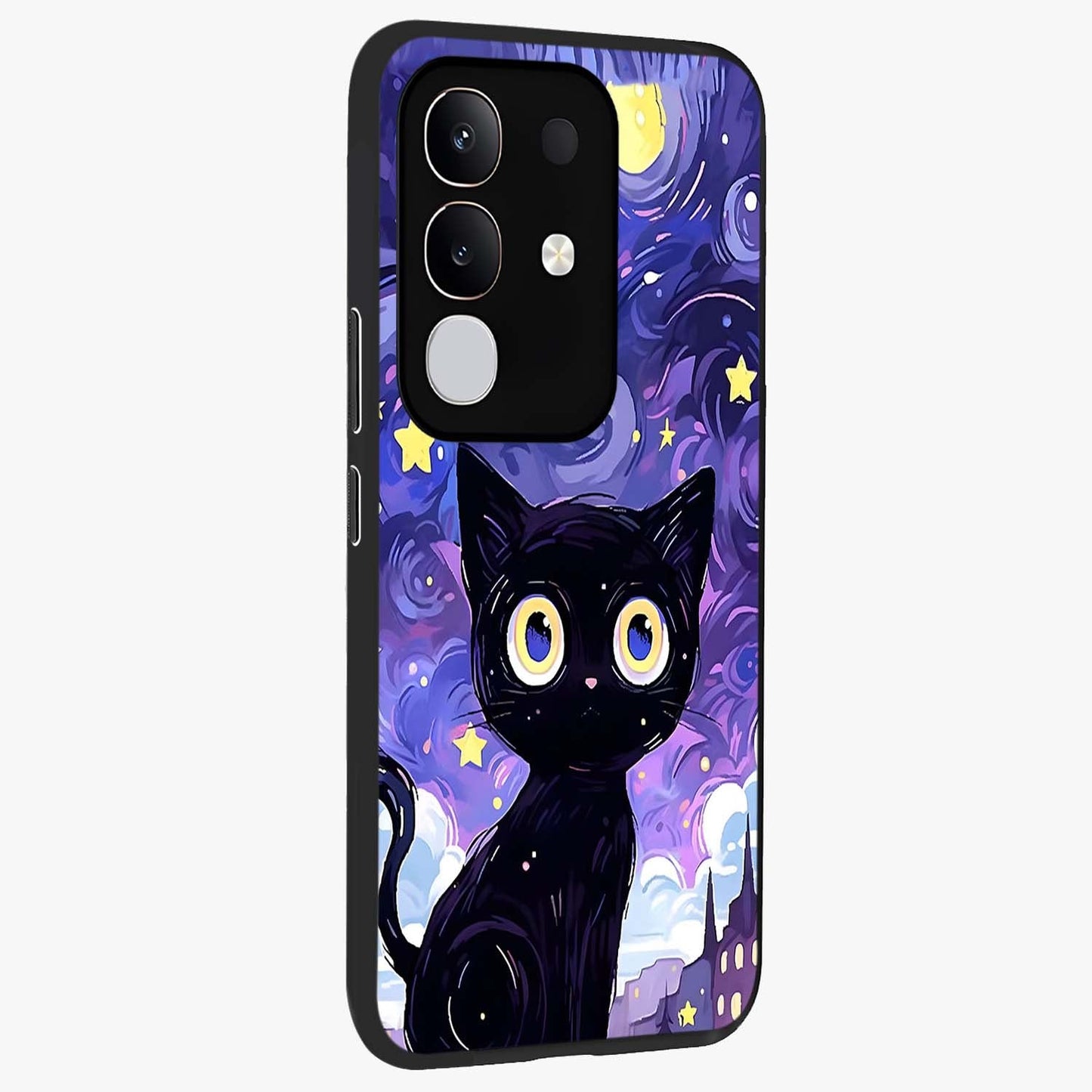 Abstract Cat Art Glass Case upright view showcasing creative feline illustration and aesthetic artistic style.