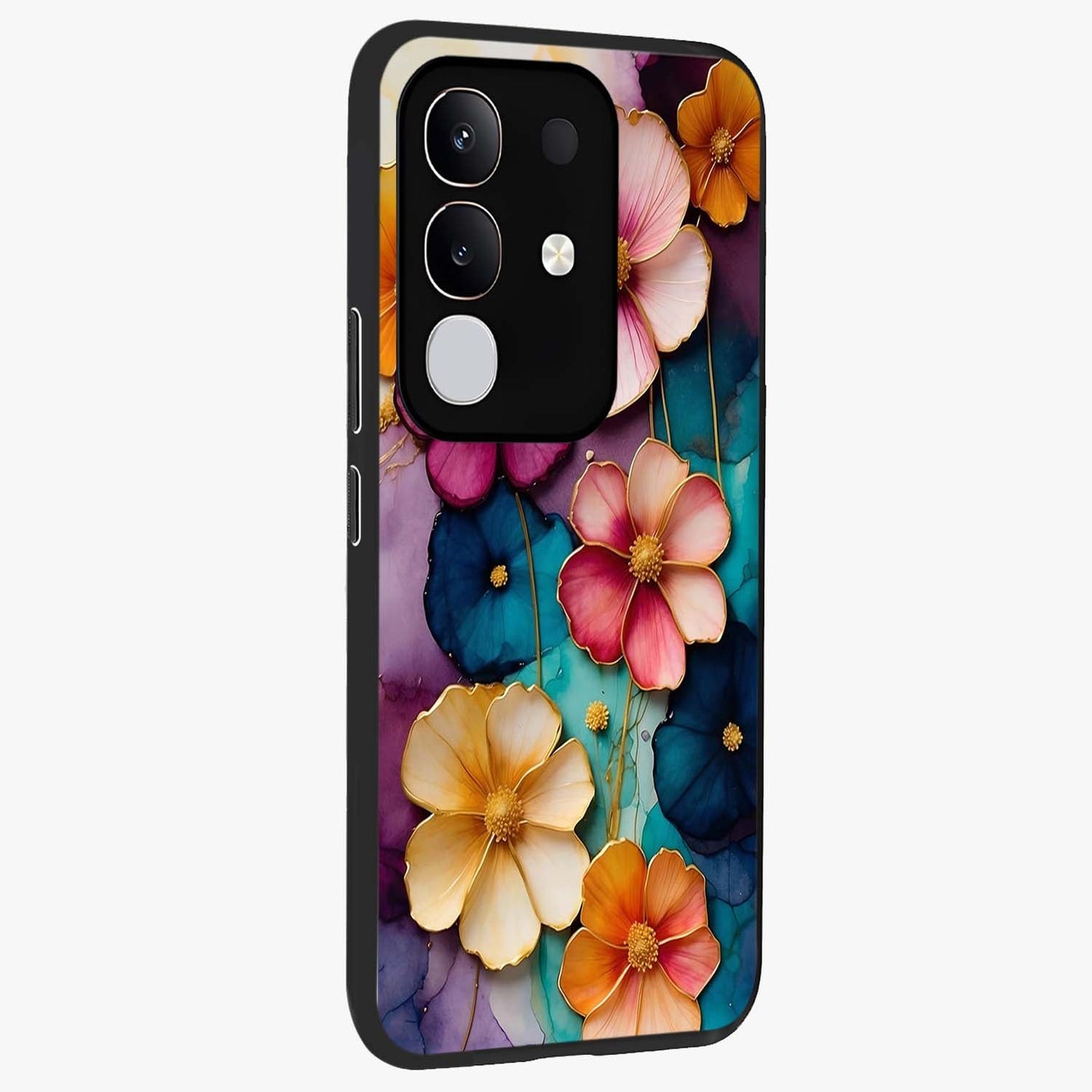 Artlyn Grace Flower Pattern Glass Case upright view showcasing graceful floral artwork with aesthetic botanical style.