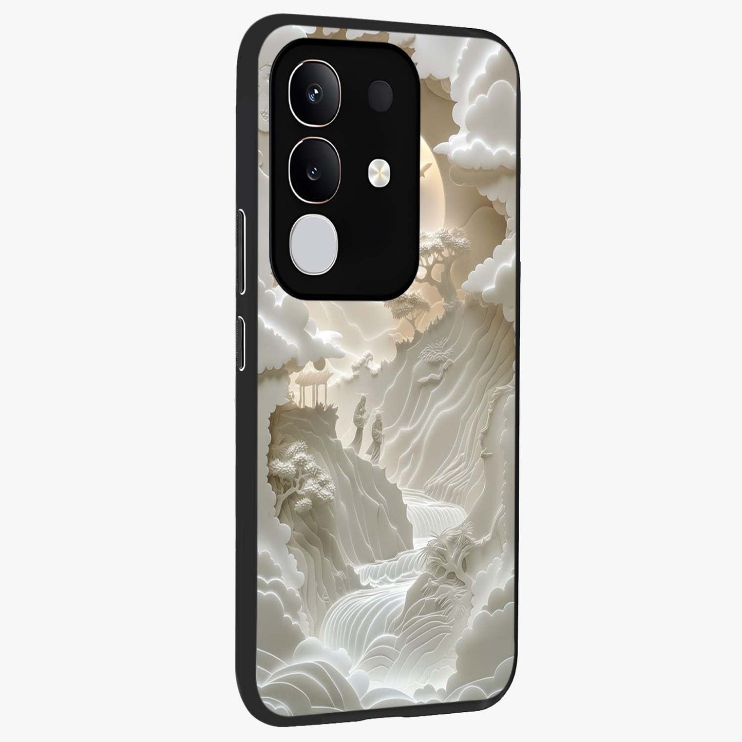 Celestial Origami Glass Case upright view showcasing creative origami artwork with modern celestial style.