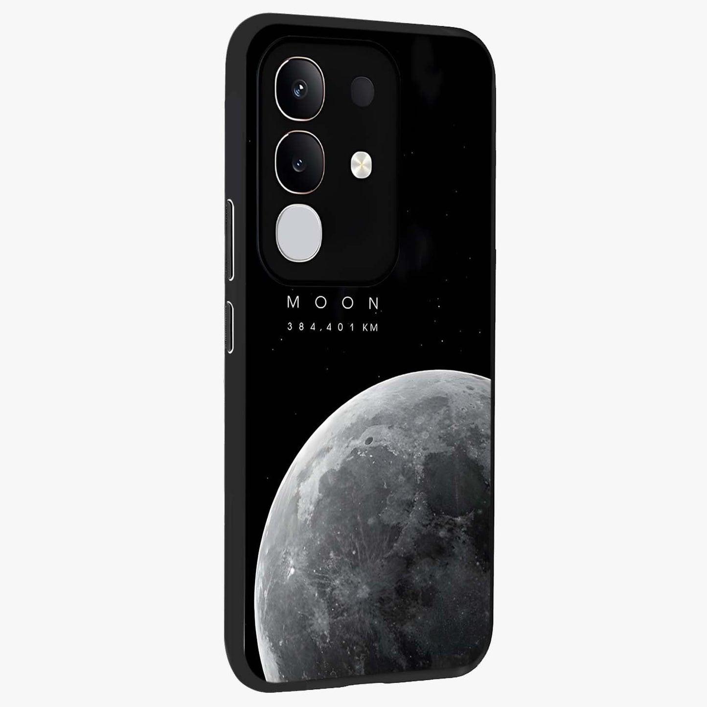Cosmic Moon Glow Glass Case upright view showcasing luminous moon illustration with dreamy cosmic style.