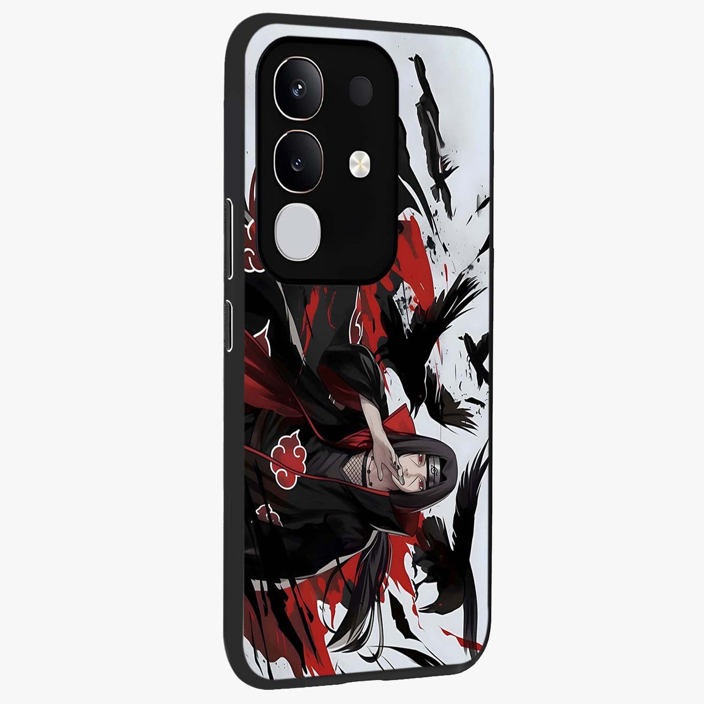 Crimson Crow Illusion Glass Case upright view showcasing striking crow illusion artwork with intense crimson theme.