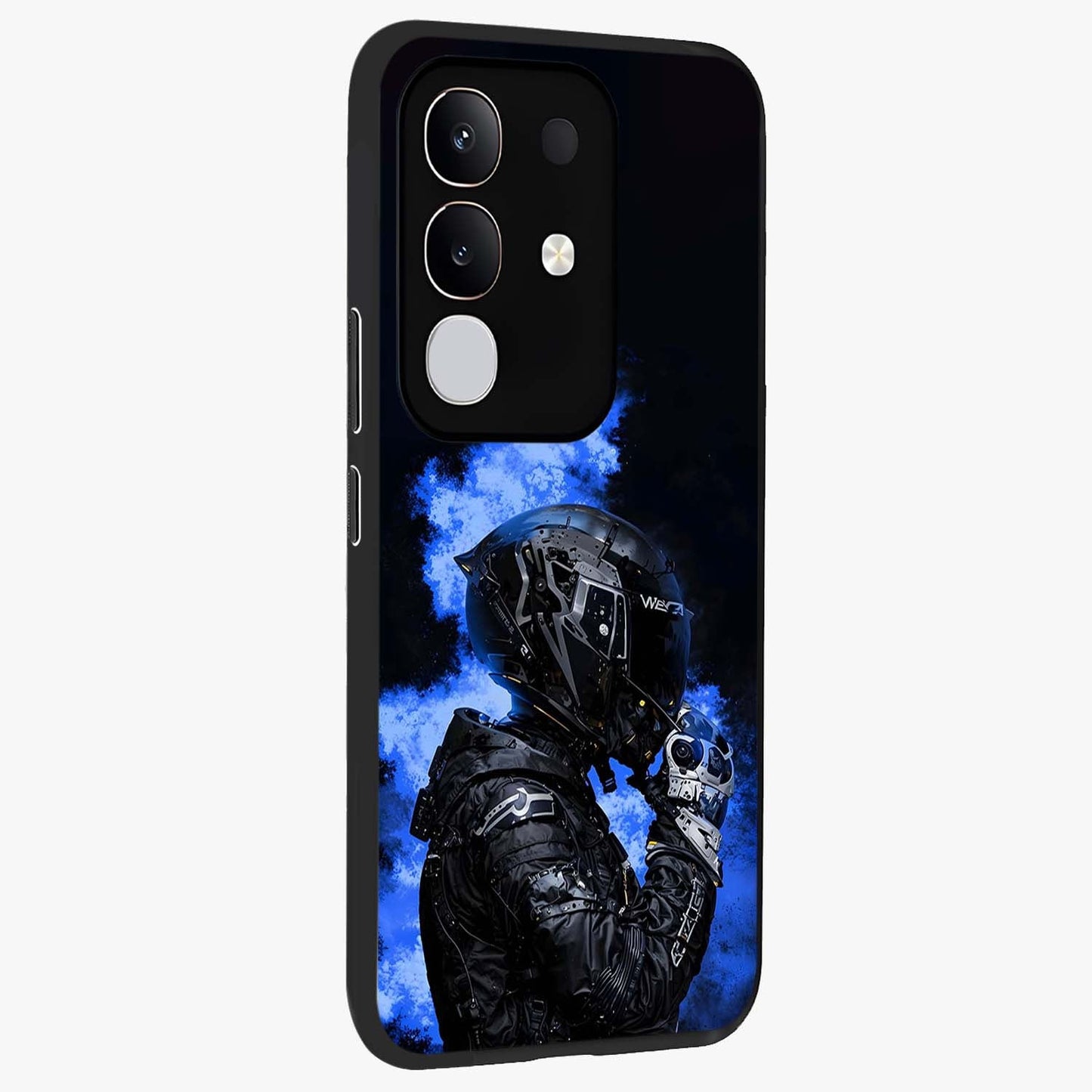 Cyber Sentinel Protocol Glass Case upright view showcasing advanced cyber sentinel artwork with futuristic tech theme.