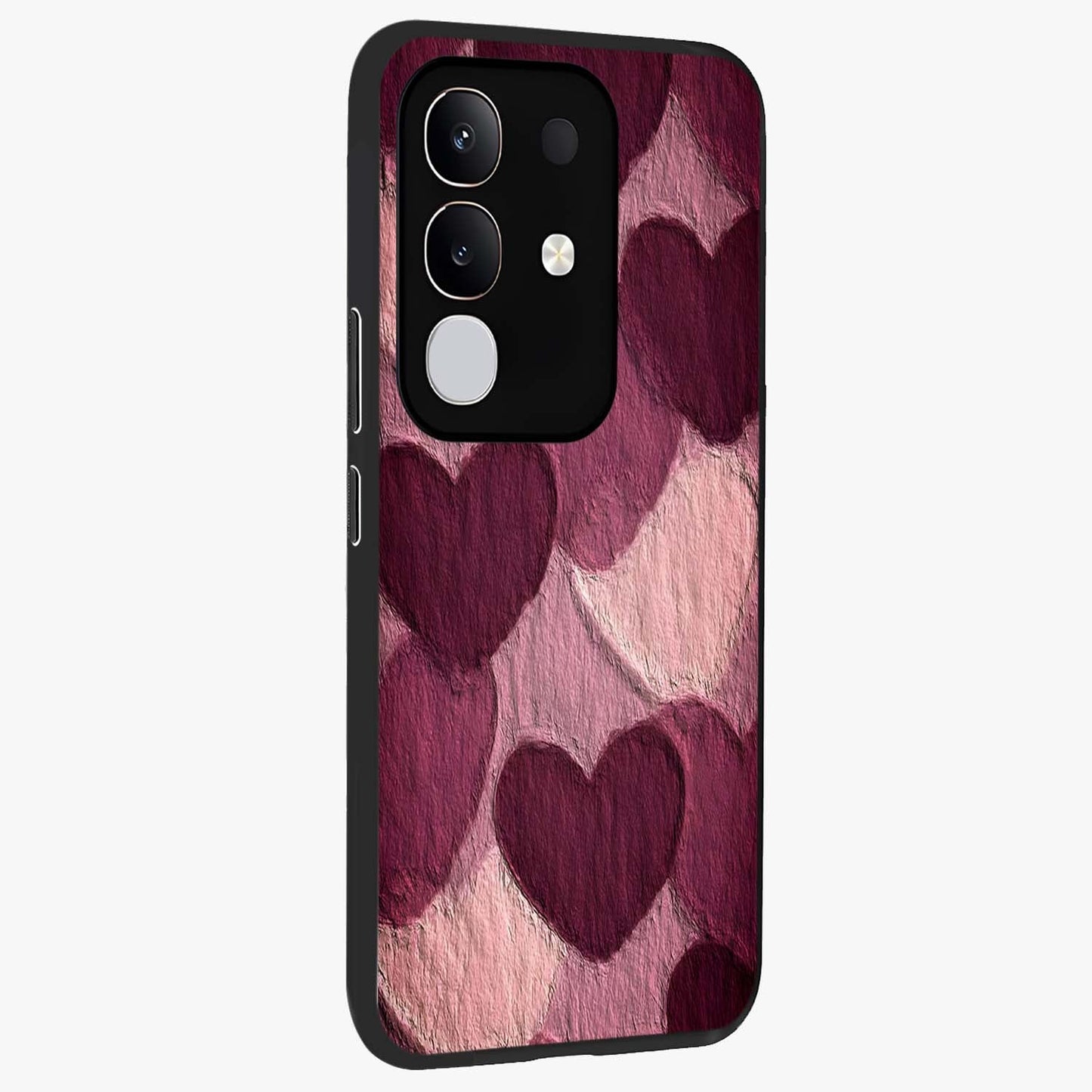 Layered Paper Hearts Glass Case upright view showcasing decorative layered heart artwork with sweet love theme.