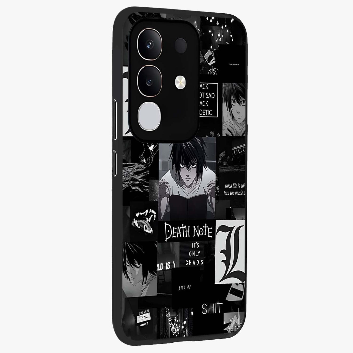 Midnight Chaos Mind Glass Case upright view showcasing expressive abstract artwork with bold dark theme.
