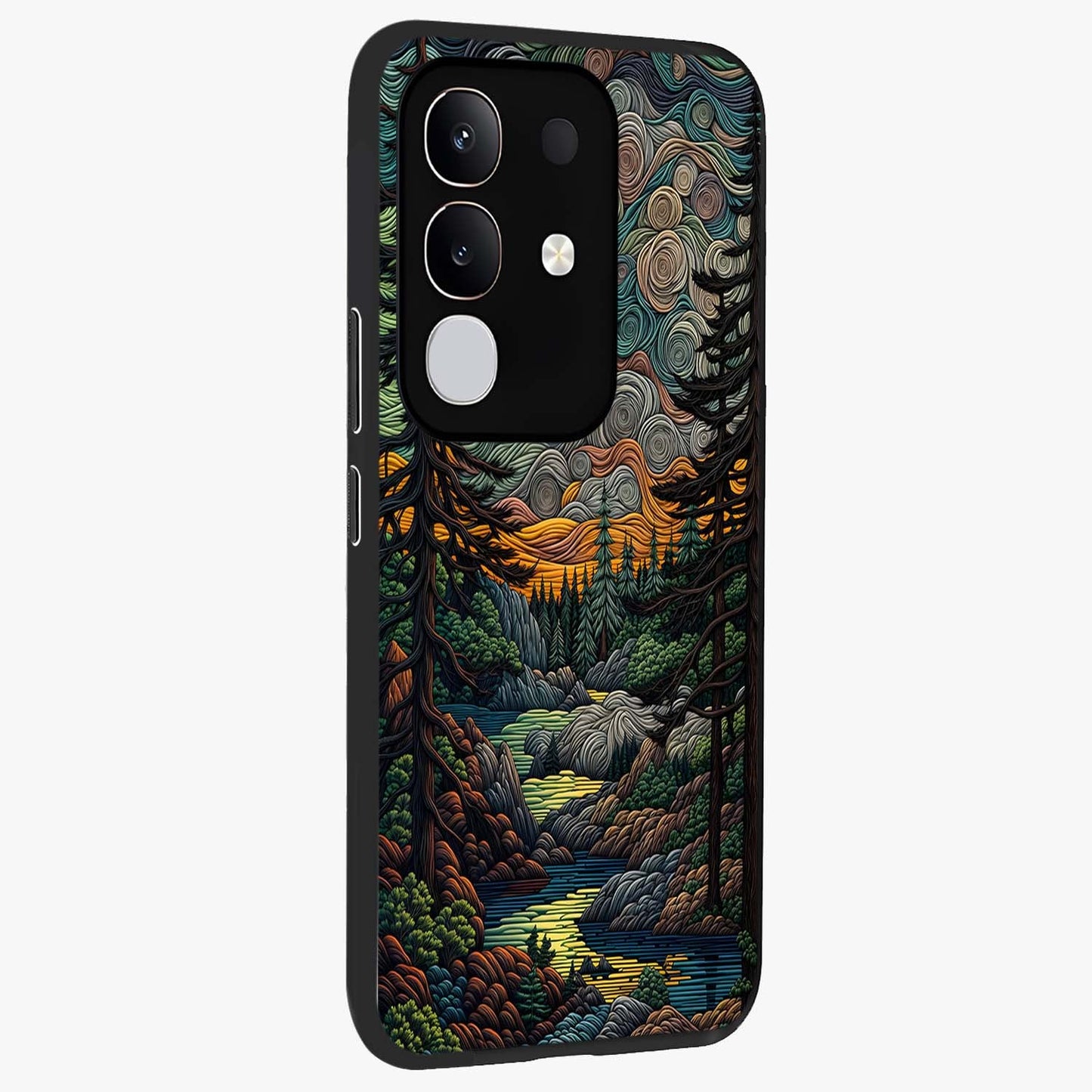 Moonlight Forest Dream Glass Case upright view showcasing magical forest artwork with calm night theme.