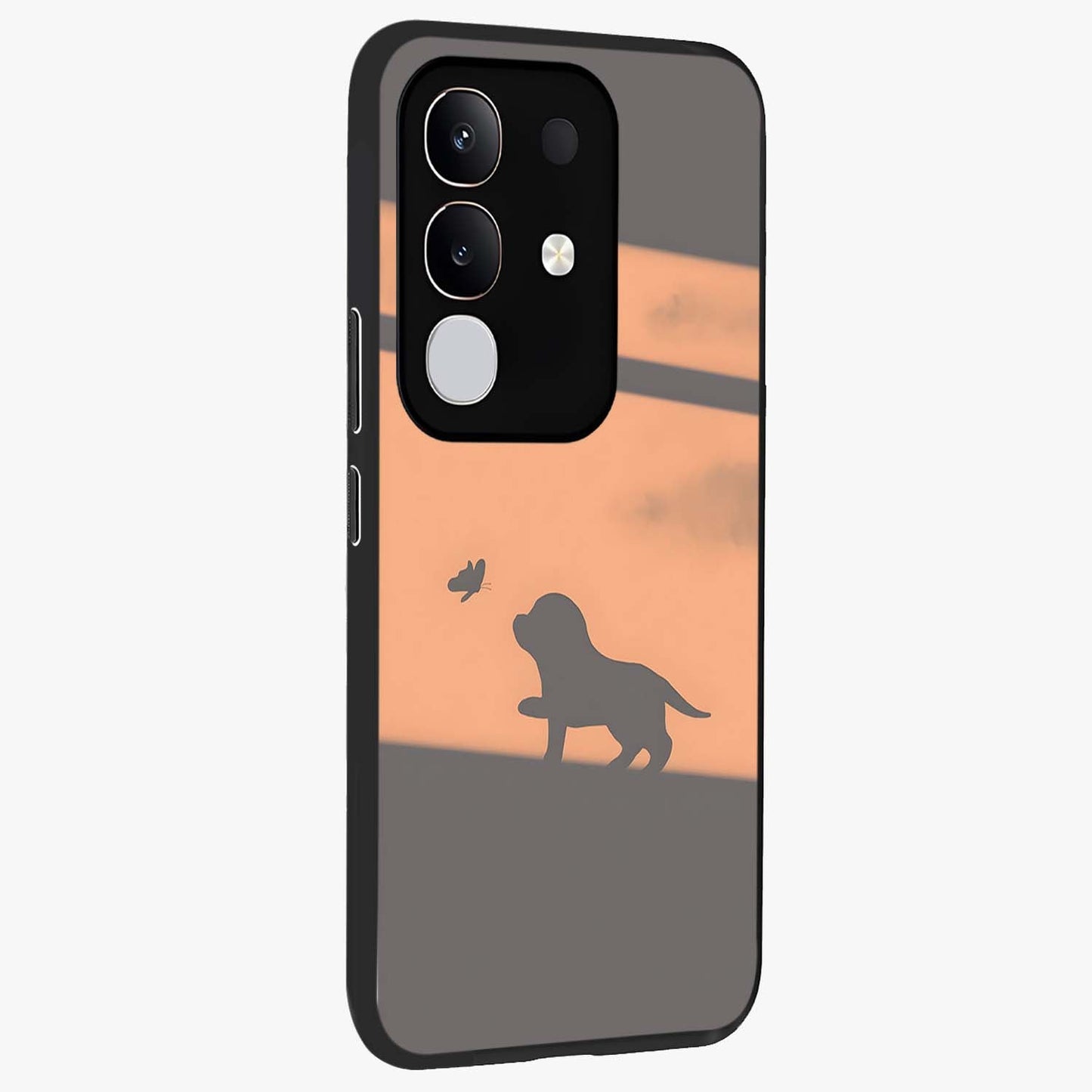Puppy Shadow Art Glass Case upright view showcasing charming puppy artwork with creative silhouette theme.