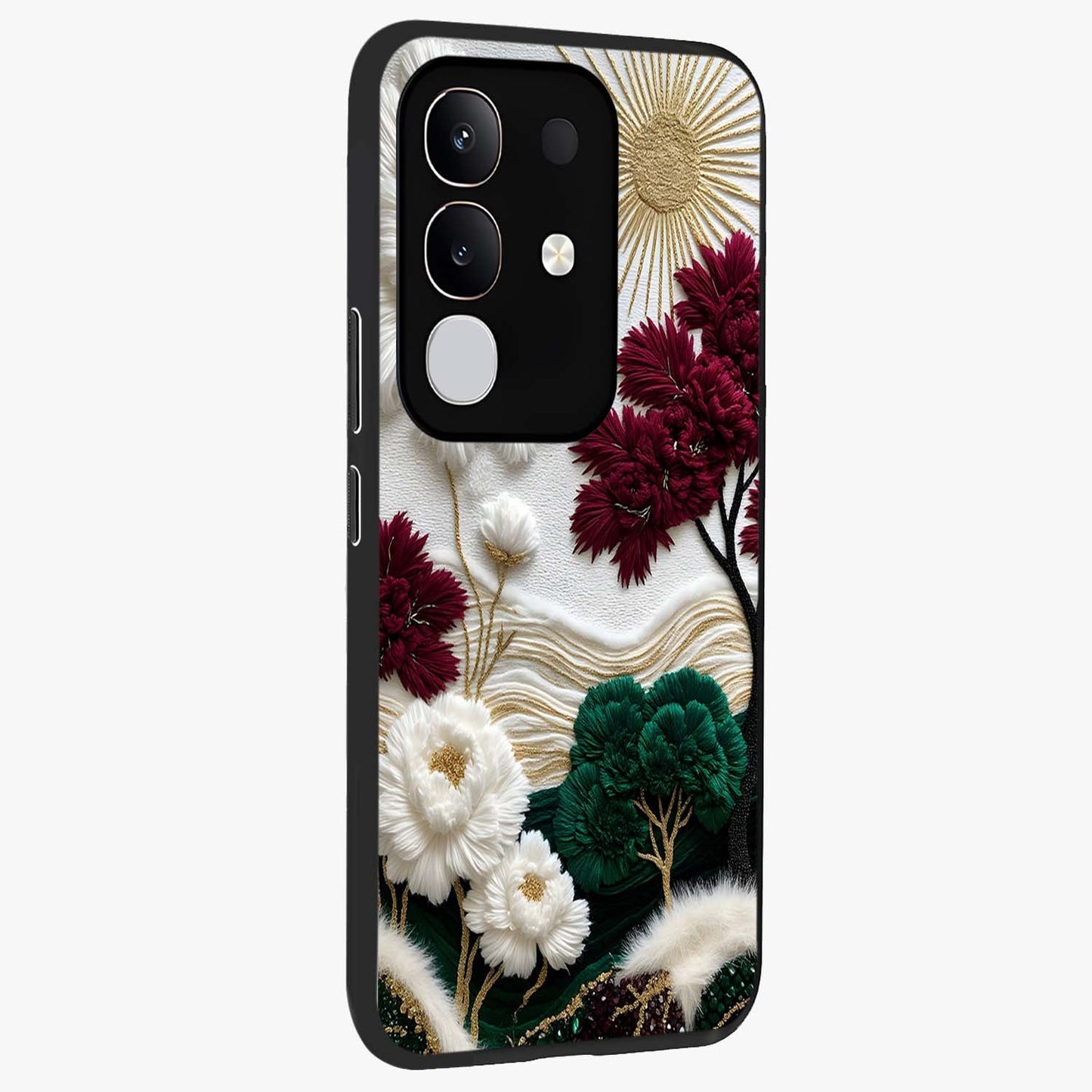 Radiant Bloom Elegance Glass Case upright view showcasing decorative flower artwork with refined botanical theme.