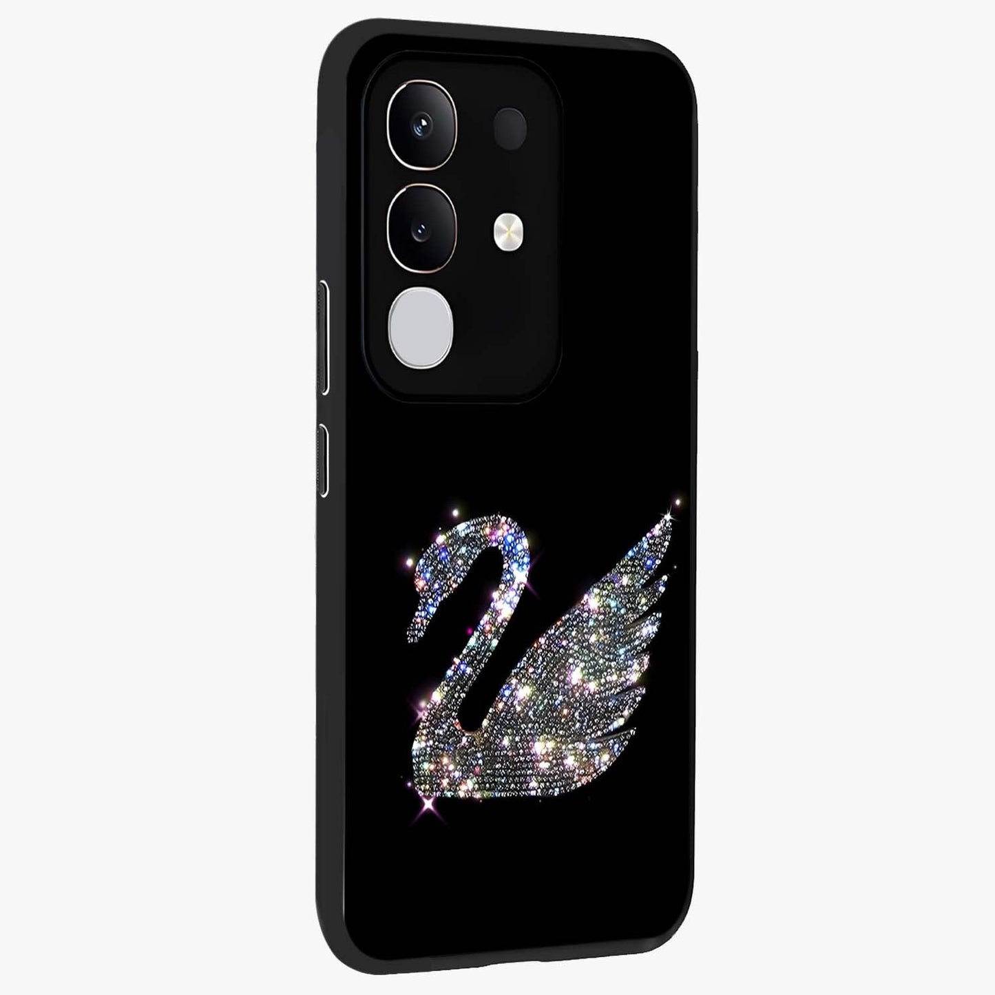 Starlit Swan Grace Glass Case upright view showcasing beautiful swan artwork with peaceful night themed design.