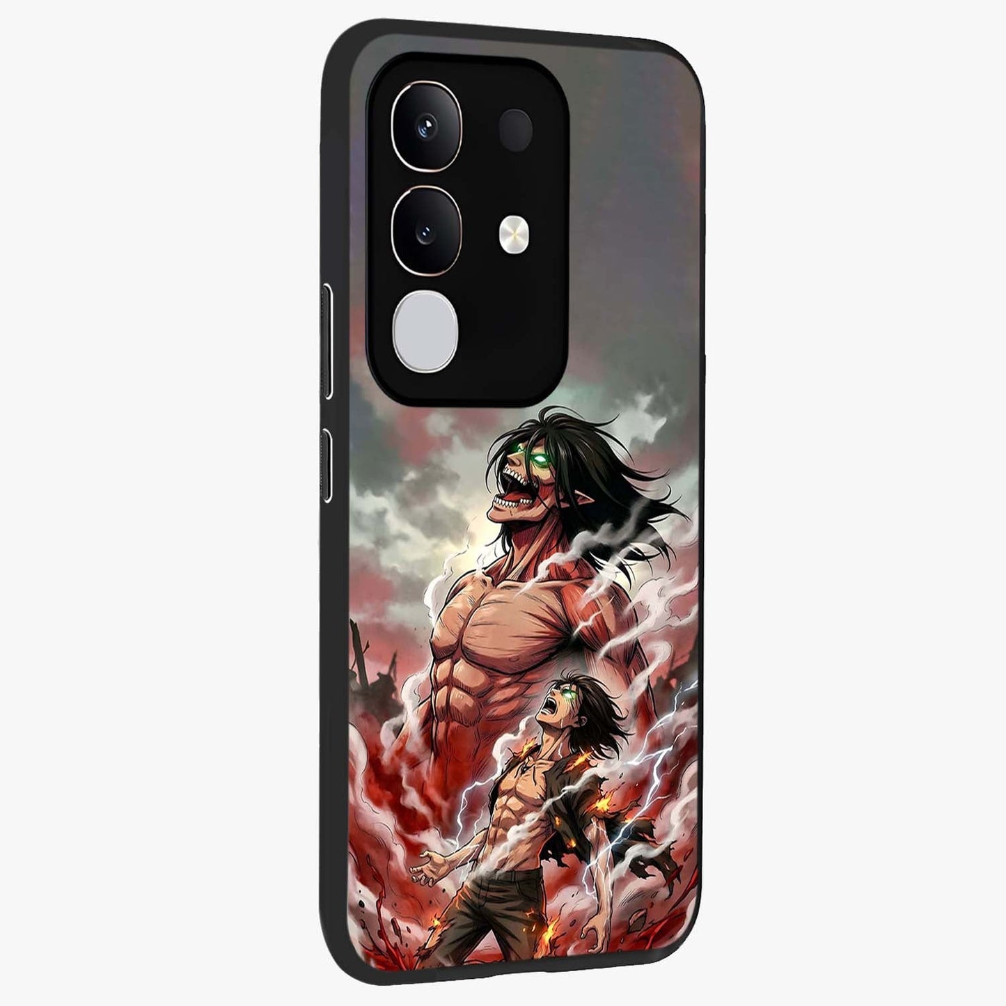 Titan Awakening Fury Glass Case upright view showcasing intense titan artwork with epic fantasy theme.