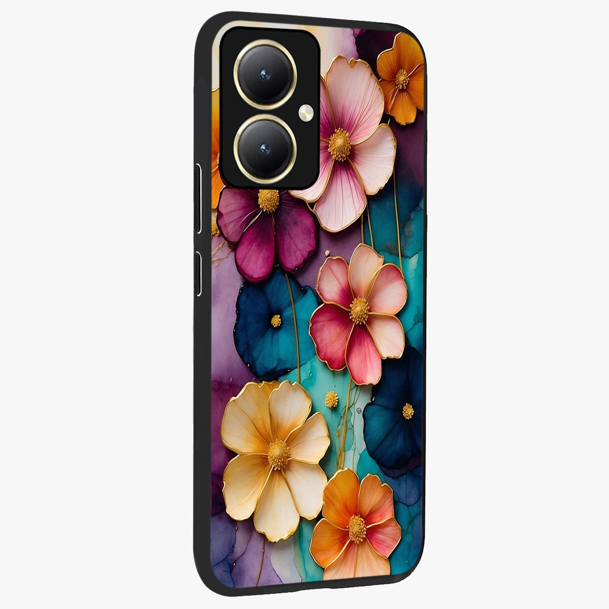 Artlyn Grace Flower Pattern Glass Case upright view showcasing graceful floral artwork with aesthetic botanical style.