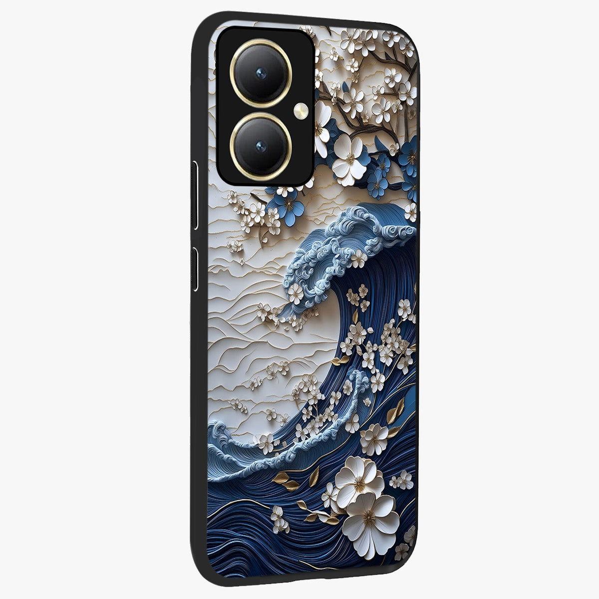 Floral Wave Origami Glass Case upright view showcasing creative floral origami artwork with artistic decorative theme.