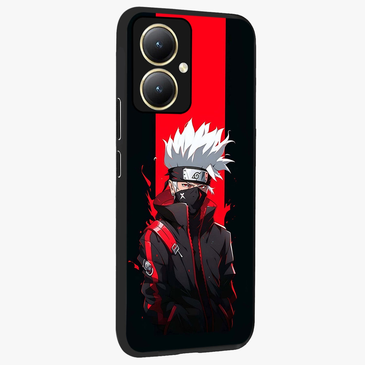 Kakashi Scarlet Shadow Glass Case upright view showcasing intense anime ninja artwork with dark action theme.