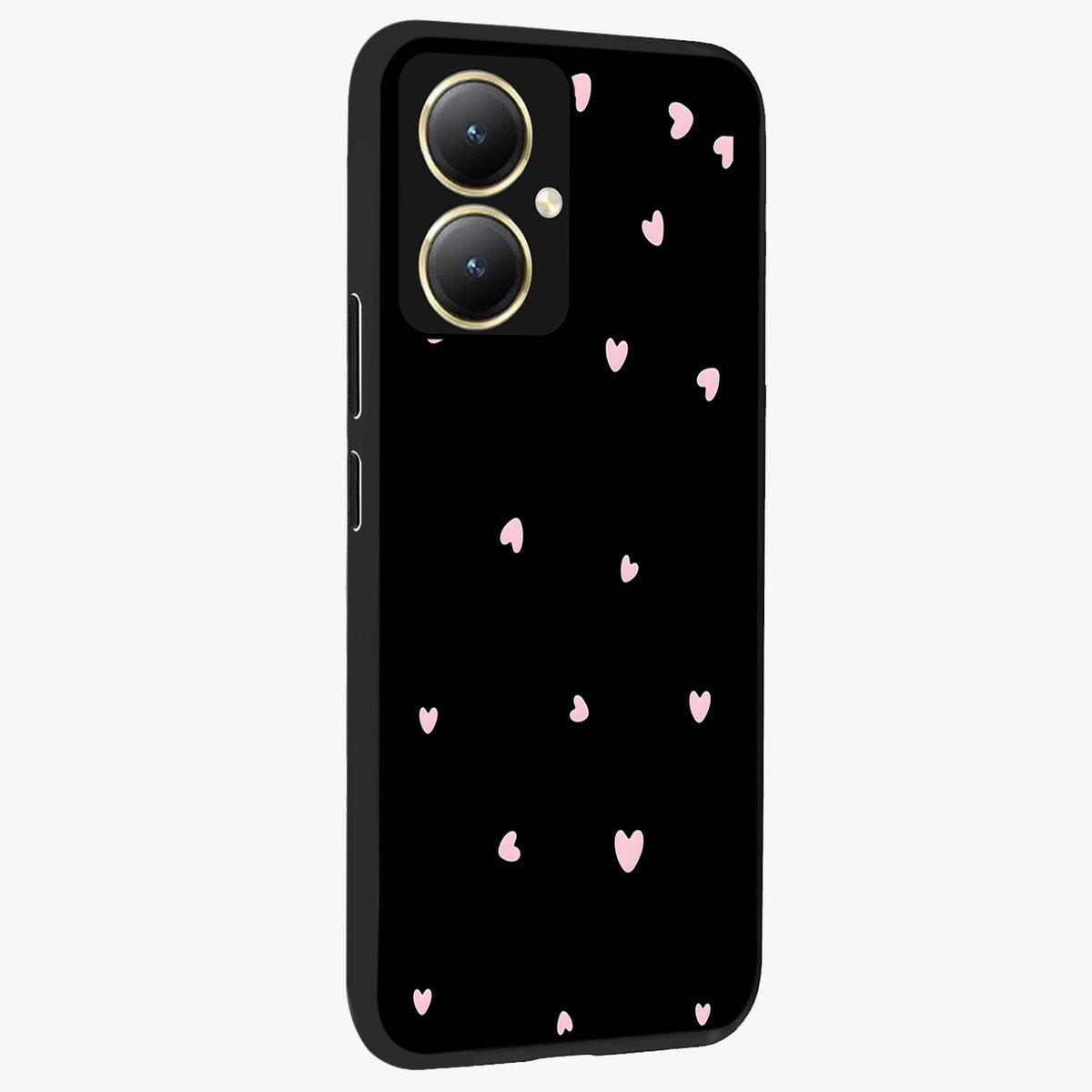 Pink Love Drops Glass Case upright view showcasing charming heart drop artwork with romantic playful theme.