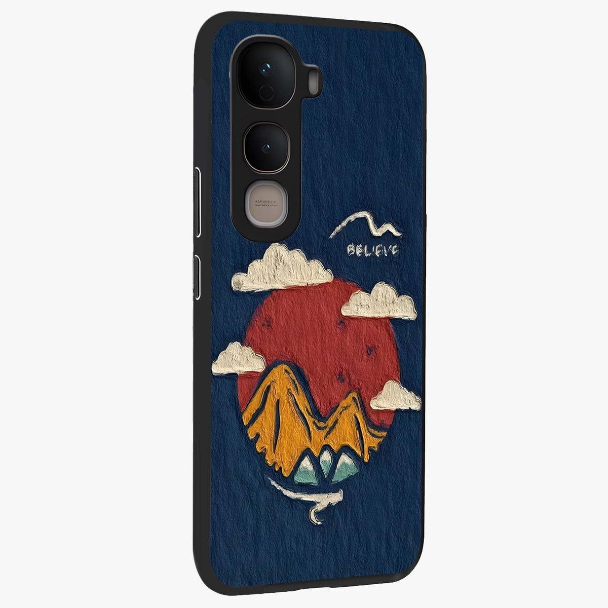 Dream Beyond Mountains Glass Case upright view showcasing beautiful mountain scenery with inspirational nature theme.