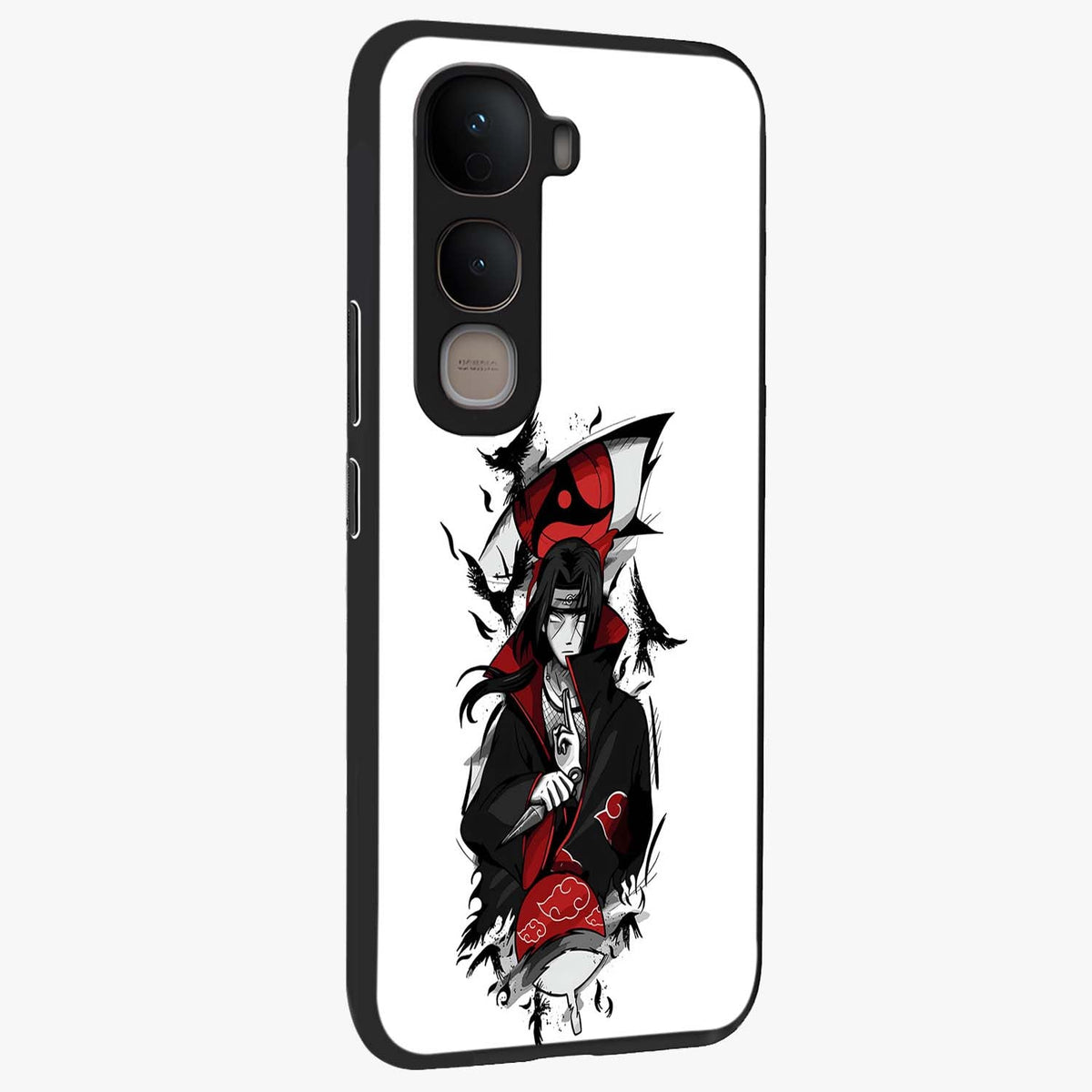 Itachi Limited Edition Naruto Anime Glass Case upright view showcasing intense anime artwork with powerful character theme.
