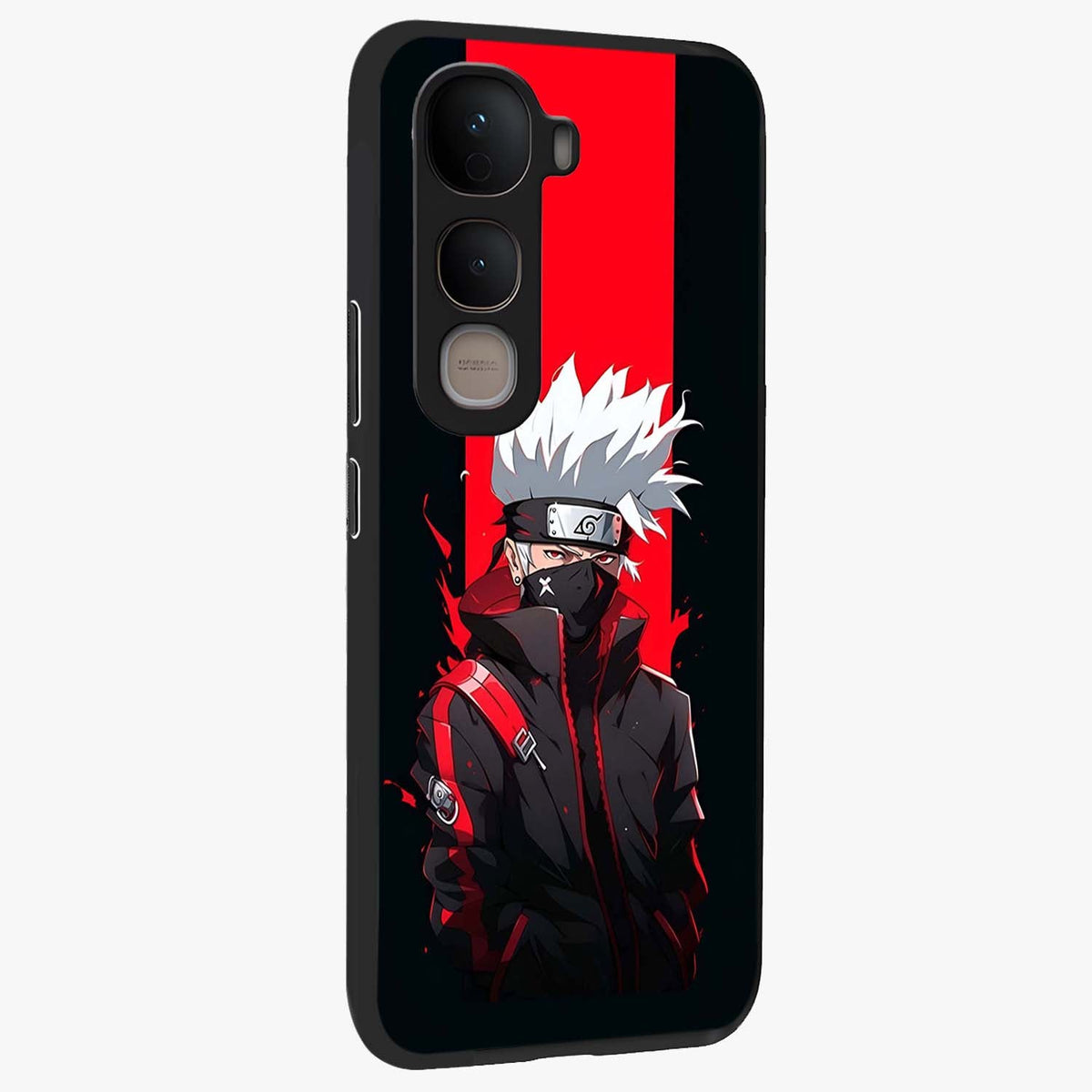 Kakashi Scarlet Shadow Glass Case upright view showcasing intense anime ninja artwork with dark action theme.