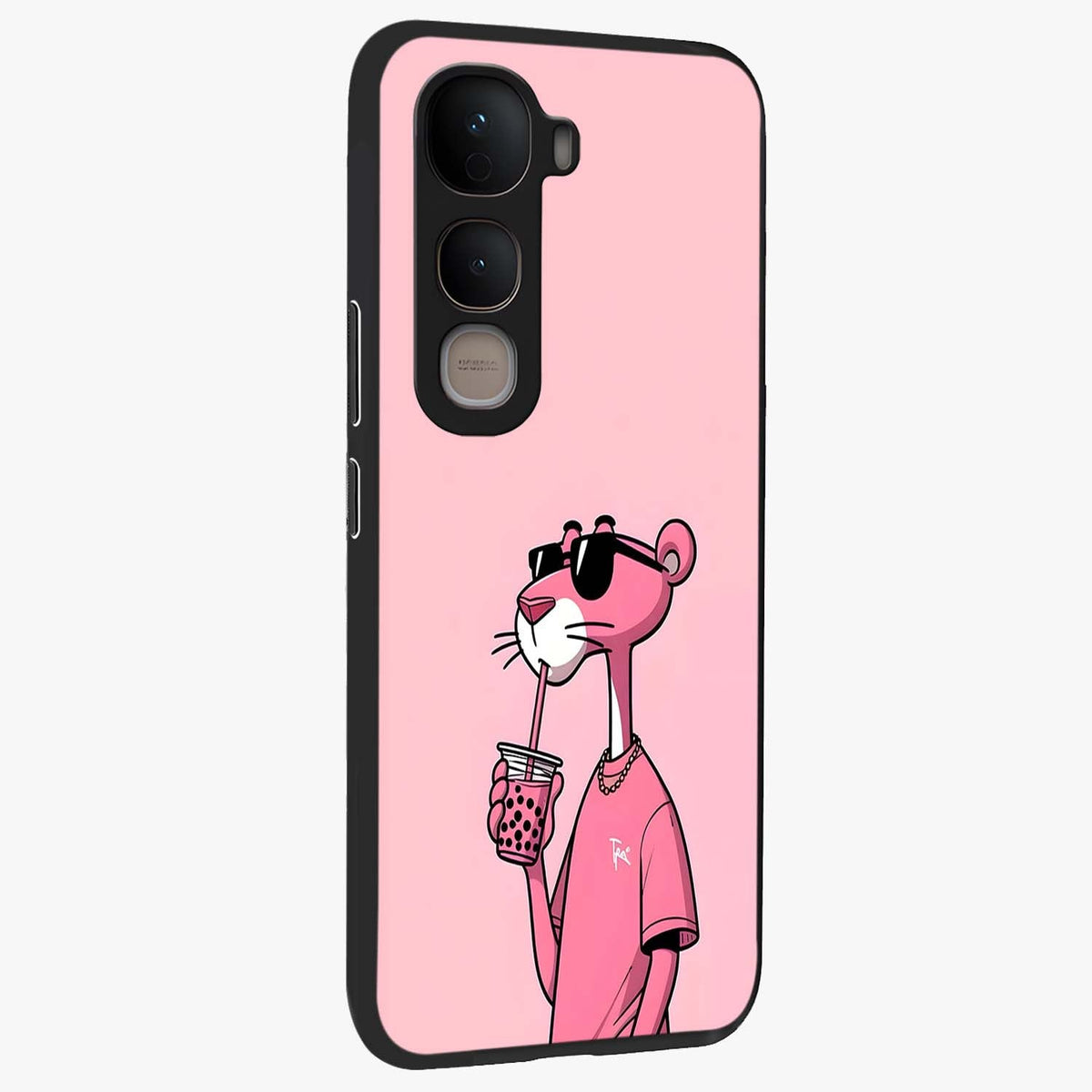 Pink Panther Glass Case upright view showcasing fun animated artwork with stylish retro cartoon theme.