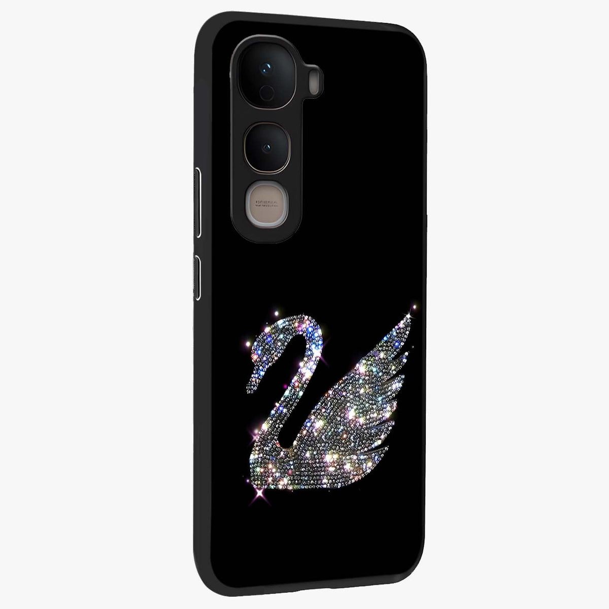 Starlit Swan Grace Glass Case upright view showcasing beautiful swan artwork with peaceful night themed design.