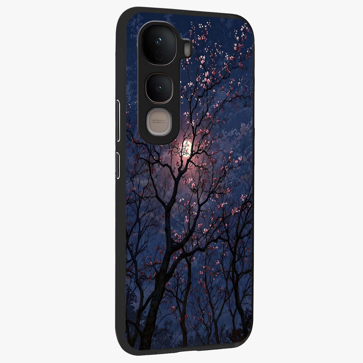 Twilight Sakura Serenade Glass Case upright view showcasing beautiful cherry blossom artwork with serene evening theme.
