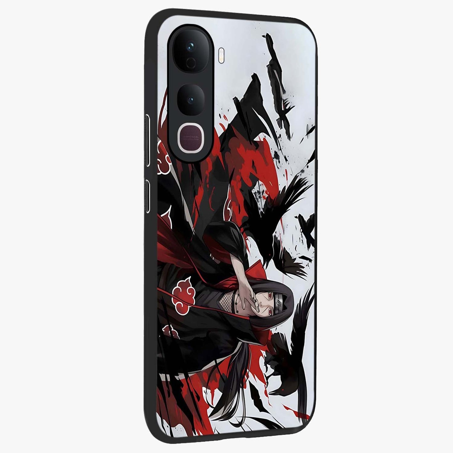 Crimson Crow Illusion Glass Case upright view showcasing striking crow illusion artwork with intense crimson theme.