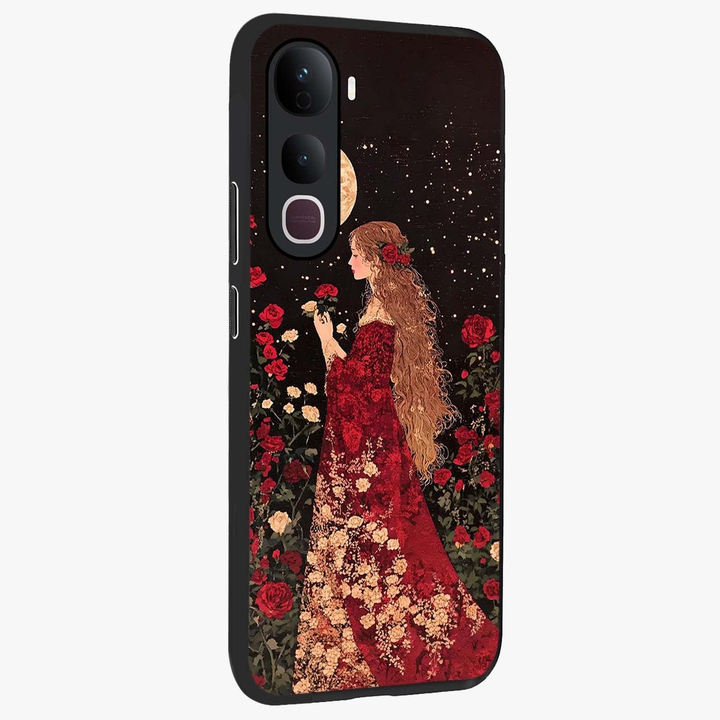 Crimson Dreams Glass Case upright view showcasing dreamy red toned artwork with modern aesthetic style.