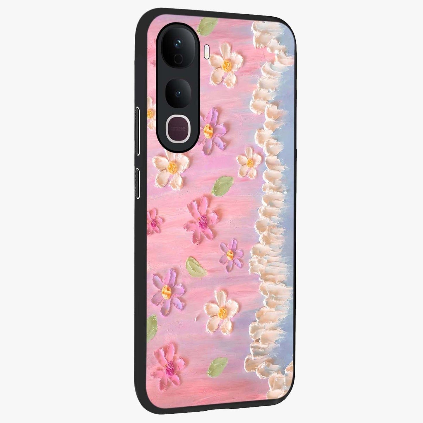 Dreamy Painted Garden Glass Case upright view showcasing vibrant floral garden artwork with artistic nature theme.