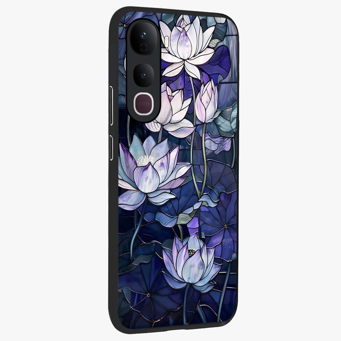 Gloss Petal Rush Glass Case upright view showcasing dynamic floral petal artwork with modern botanical theme.
