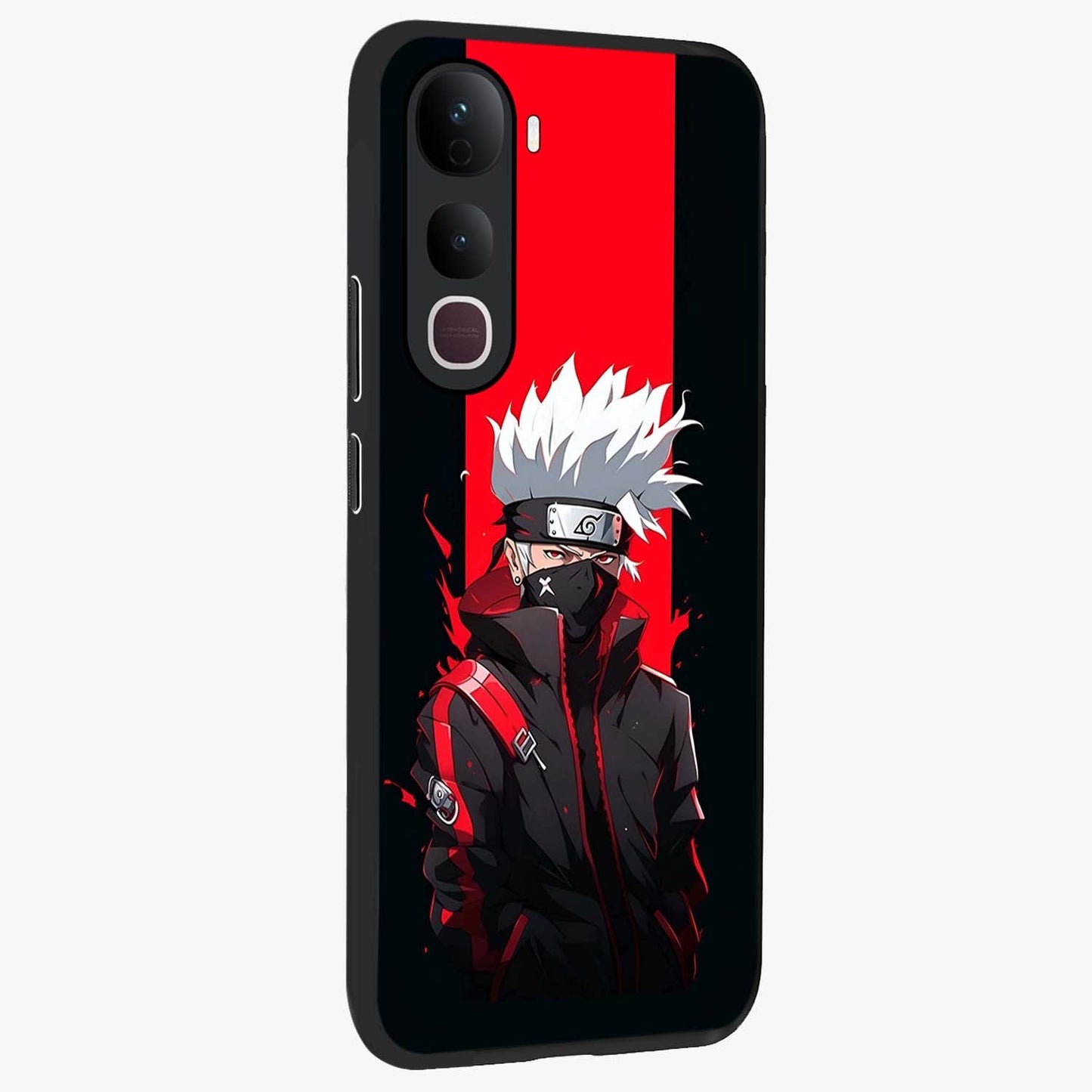 Kakashi Scarlet Shadow Glass Case upright view showcasing intense anime ninja artwork with dark action theme.