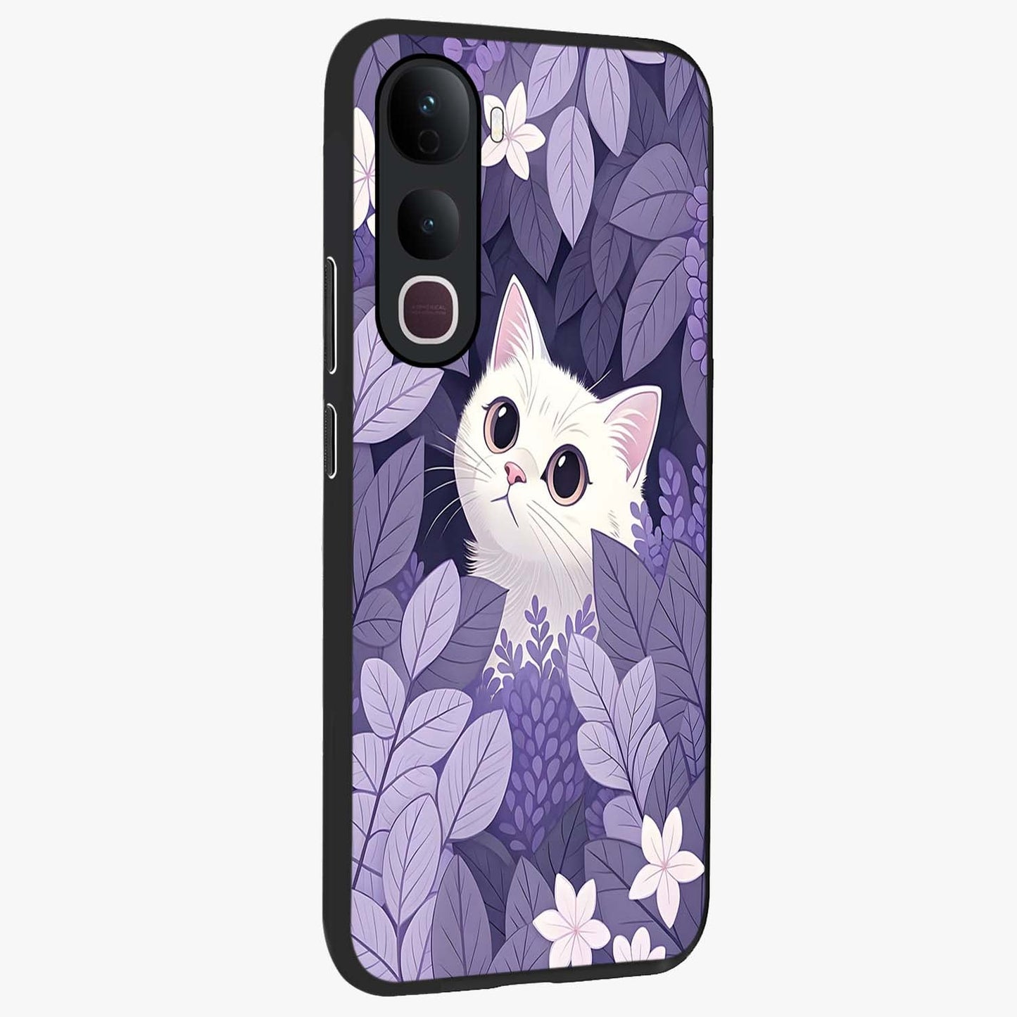 Lilac Hide Peek Cat Glass Case upright view showcasing charming cat artwork with adorable peek theme.