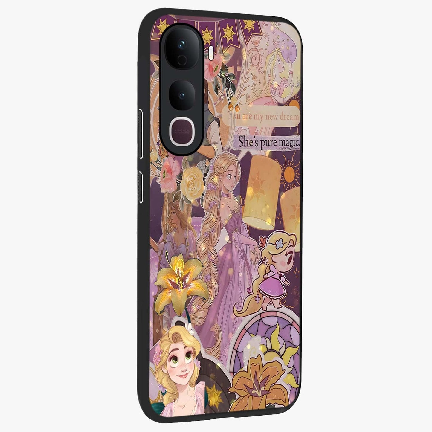 Magical Tangled Dream Glass Case upright view showcasing enchanting artistic artwork with dreamy fantasy theme.
