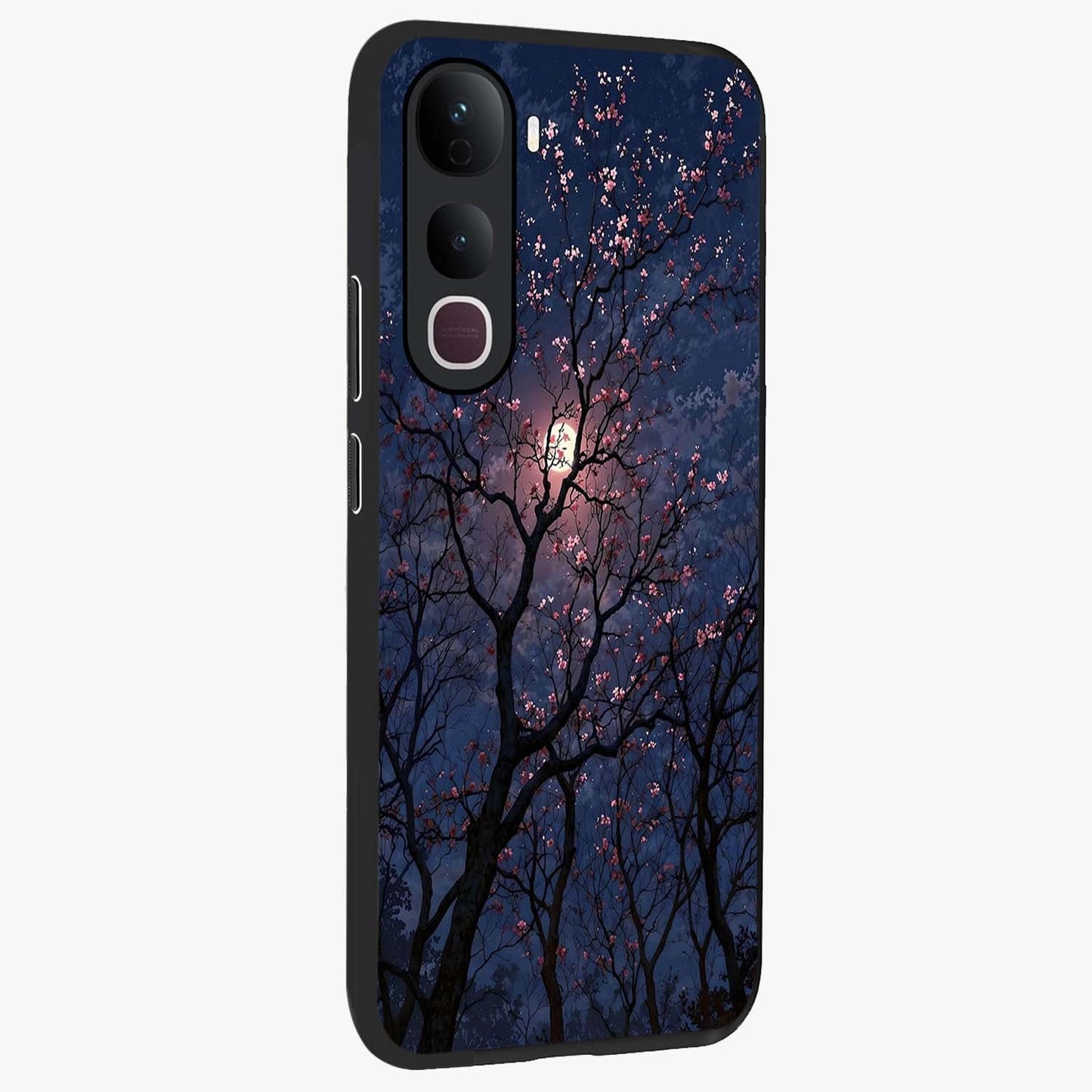 Twilight Sakura Serenade Glass Case upright view showcasing beautiful cherry blossom artwork with serene evening theme.