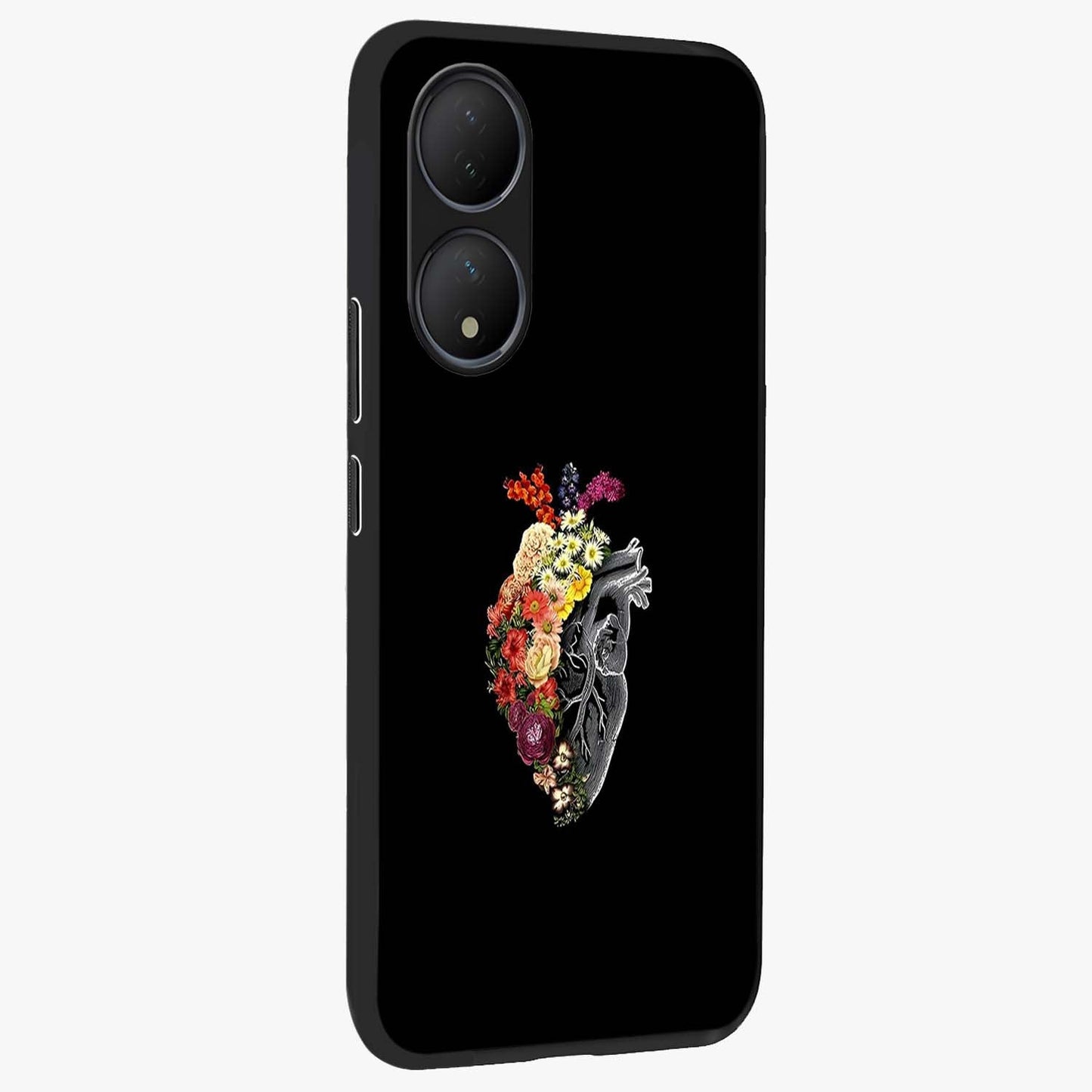 Heart With Flowers Glass Case upright view showcasing decorative heart and floral artwork with sweet romantic theme.