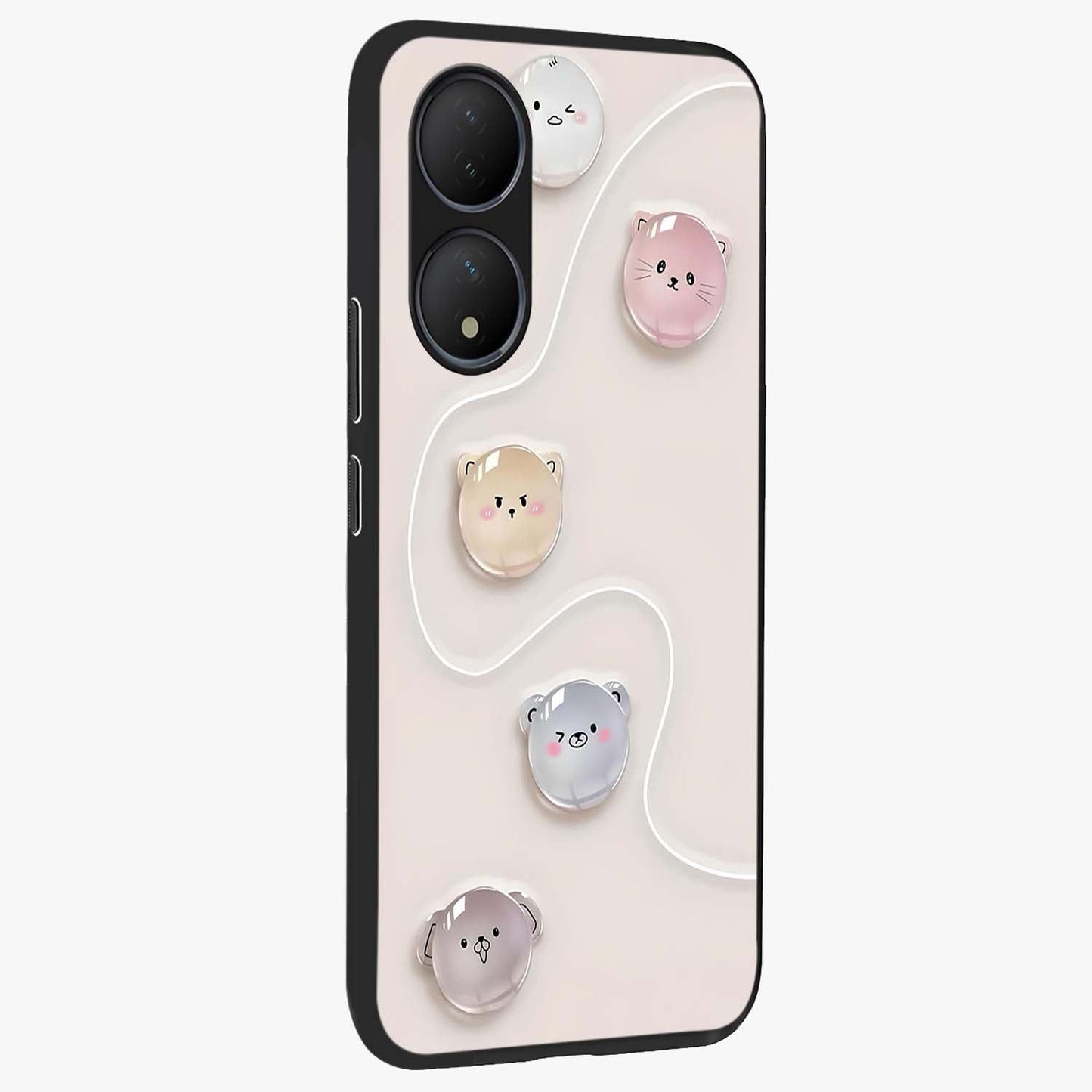 Puffy Face Parade Glass Case upright view showcasing adorable character artwork with cheerful animated theme.