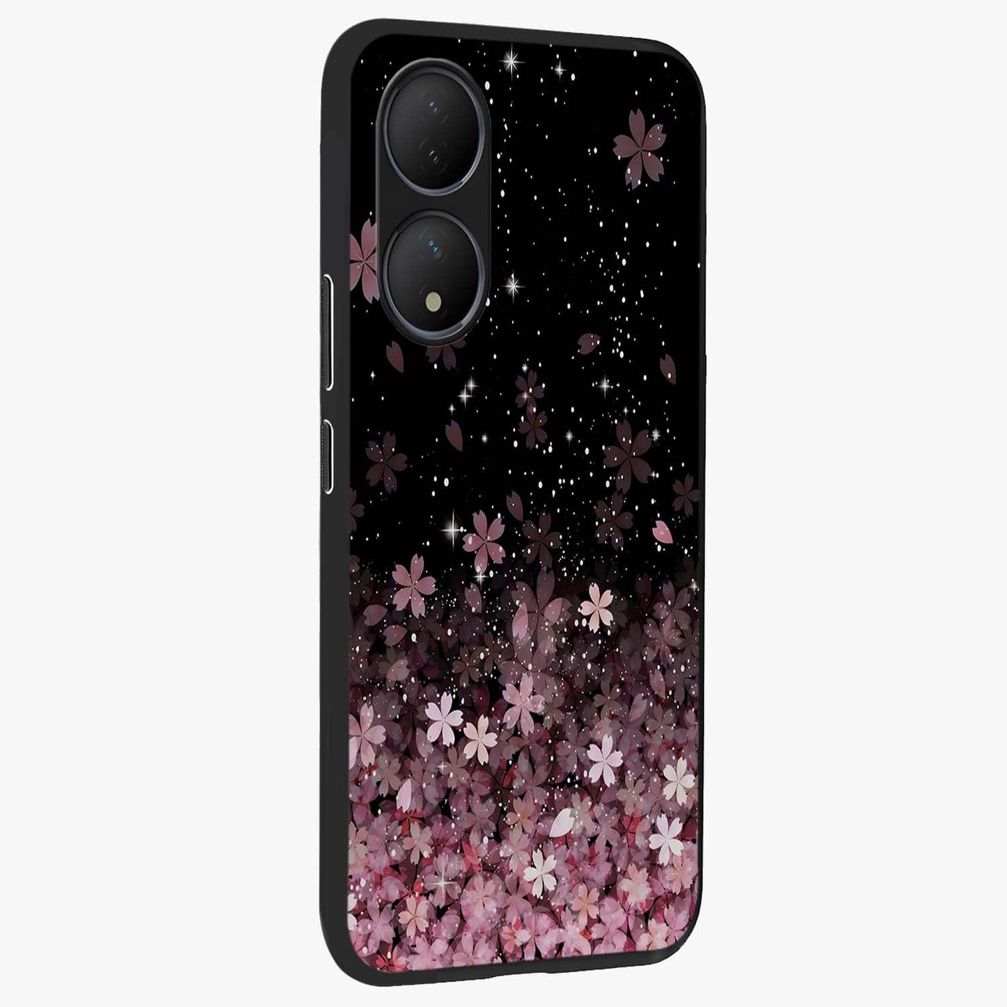 Small Starry Flowers Glass Case upright view showcasing charming floral artwork with dreamy starry theme.