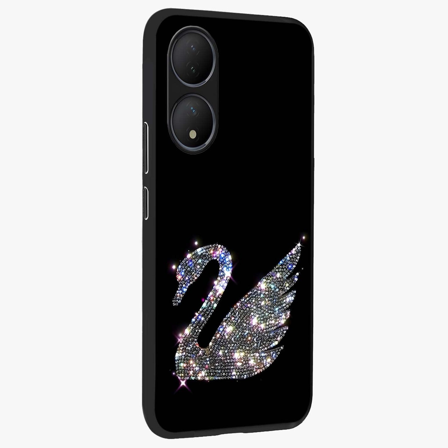 Starlit Swan Grace Glass Case upright view showcasing beautiful swan artwork with peaceful night themed design.