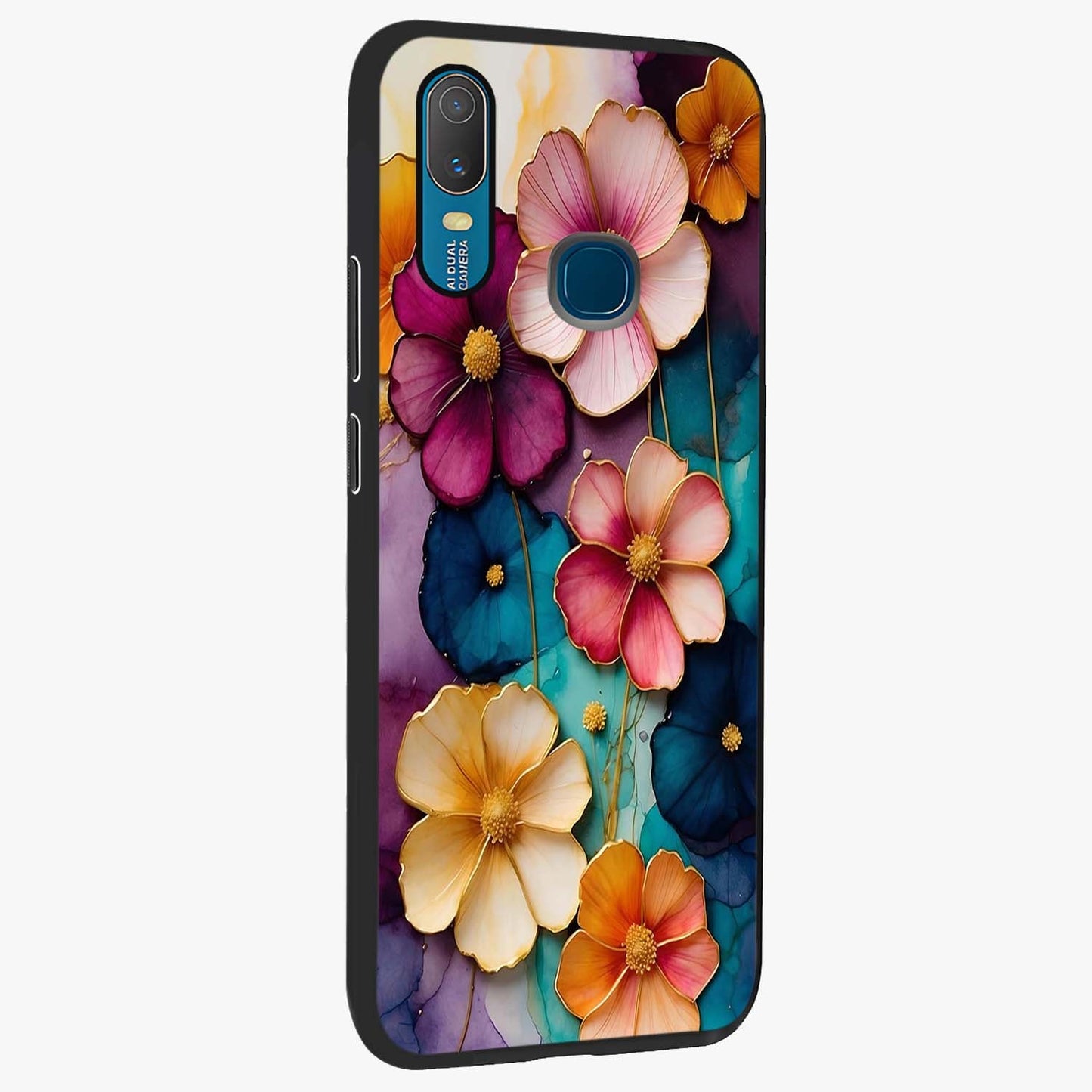 Artlyn Grace Flower Pattern Glass Case upright view showcasing graceful floral artwork with aesthetic botanical style.