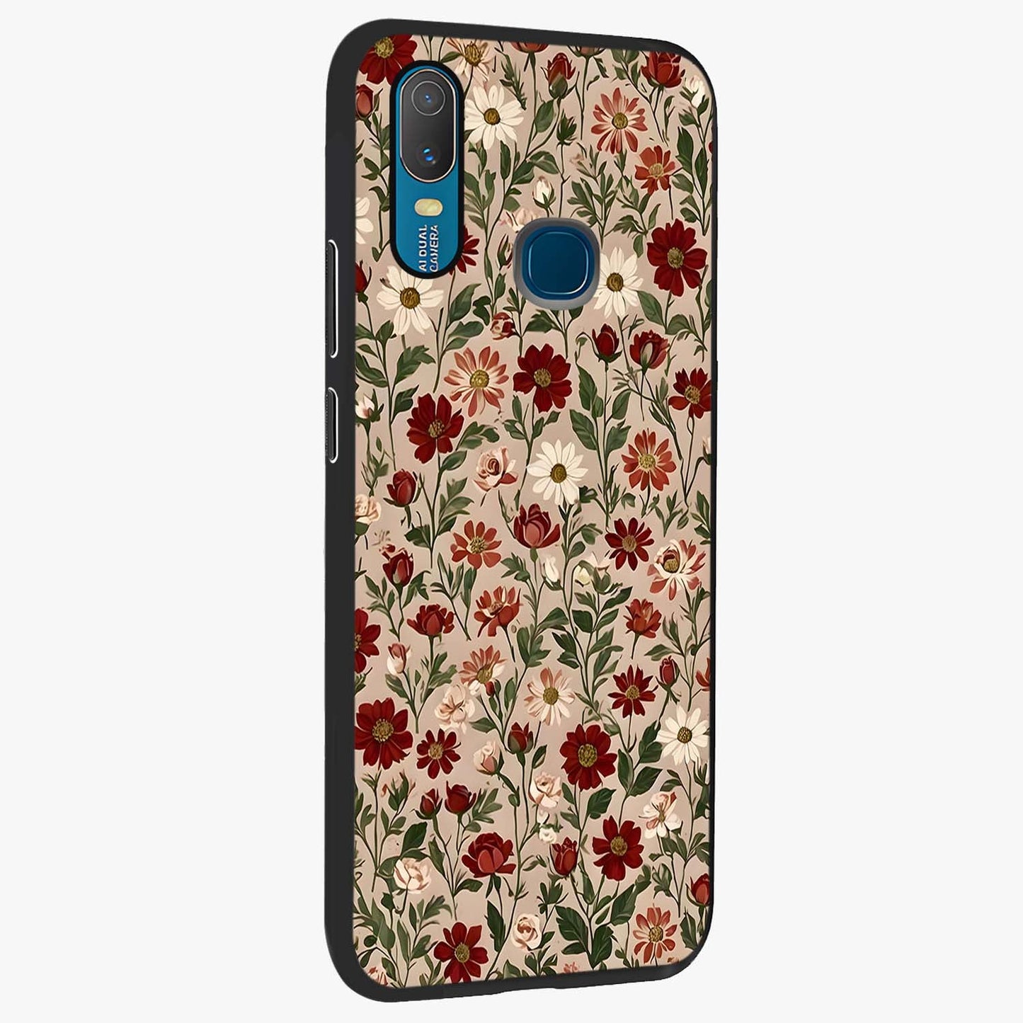 Biege Flower With Leaf Glass Case upright view showcasing delicate beige flower illustration with clean botanical style.