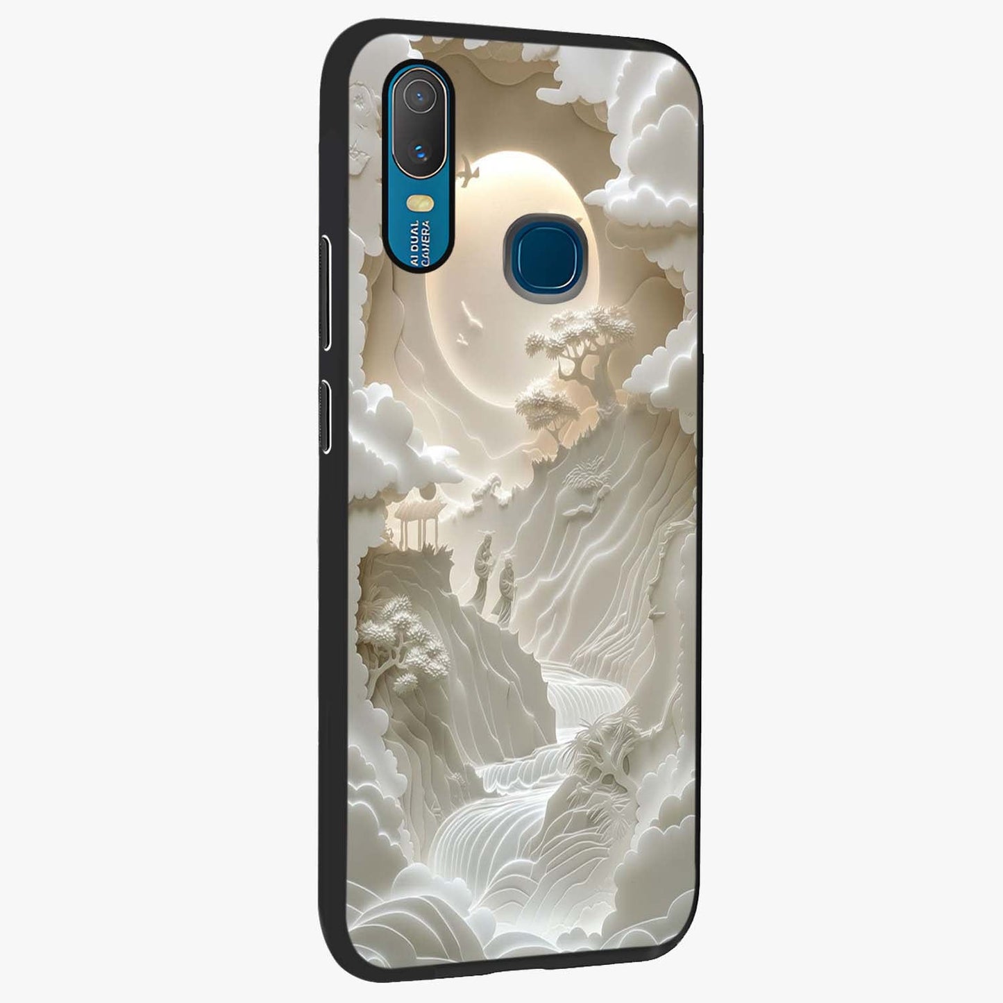 Celestial Origami Glass Case upright view showcasing creative origami artwork with modern celestial style.