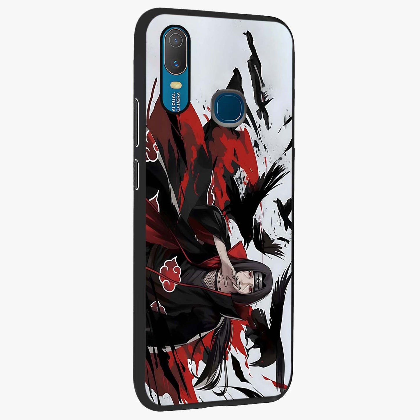 Crimson Crow Illusion Glass Case upright view showcasing striking crow illusion artwork with intense crimson theme.