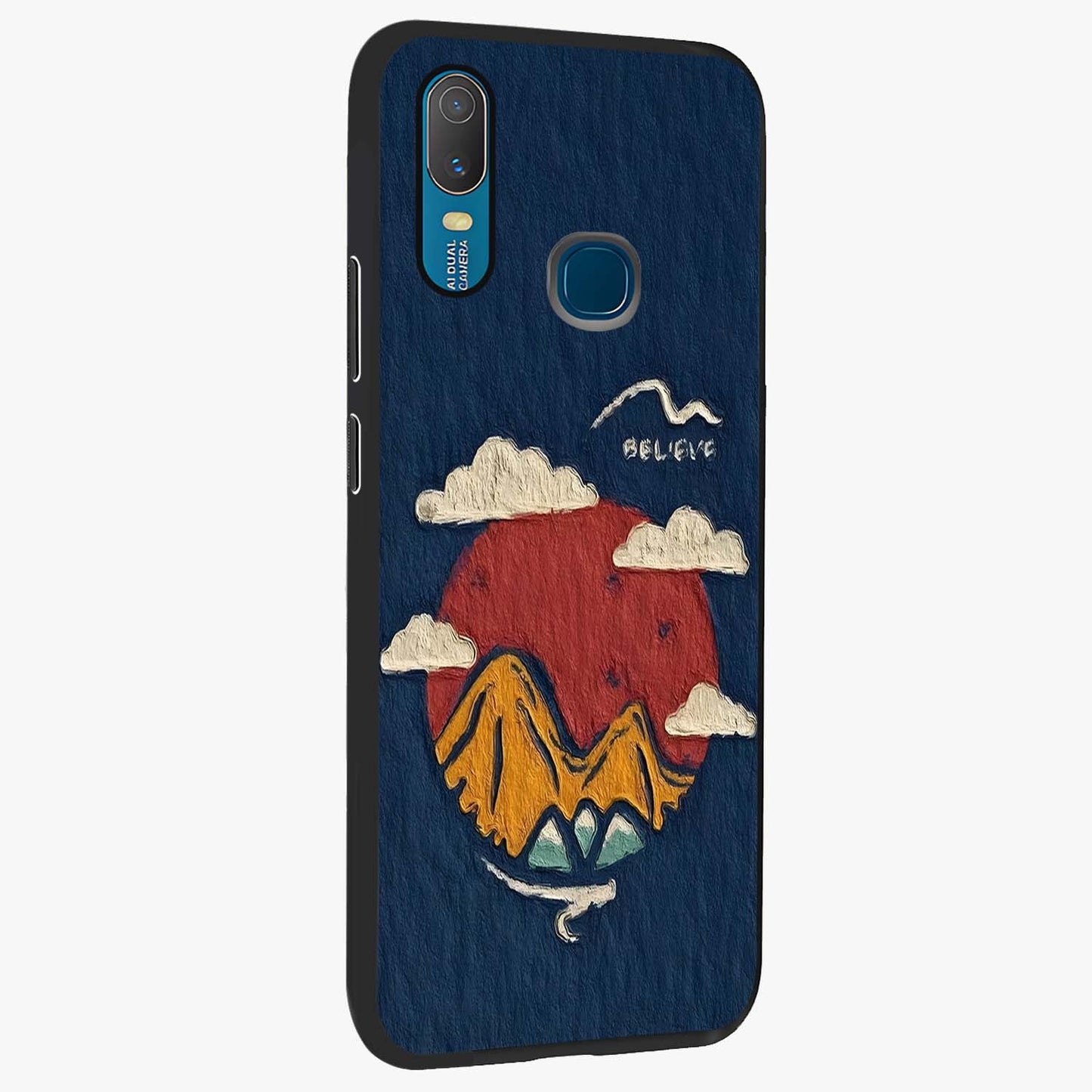 Dream Beyond Mountains Glass Case upright view showcasing beautiful mountain scenery with inspirational nature theme.