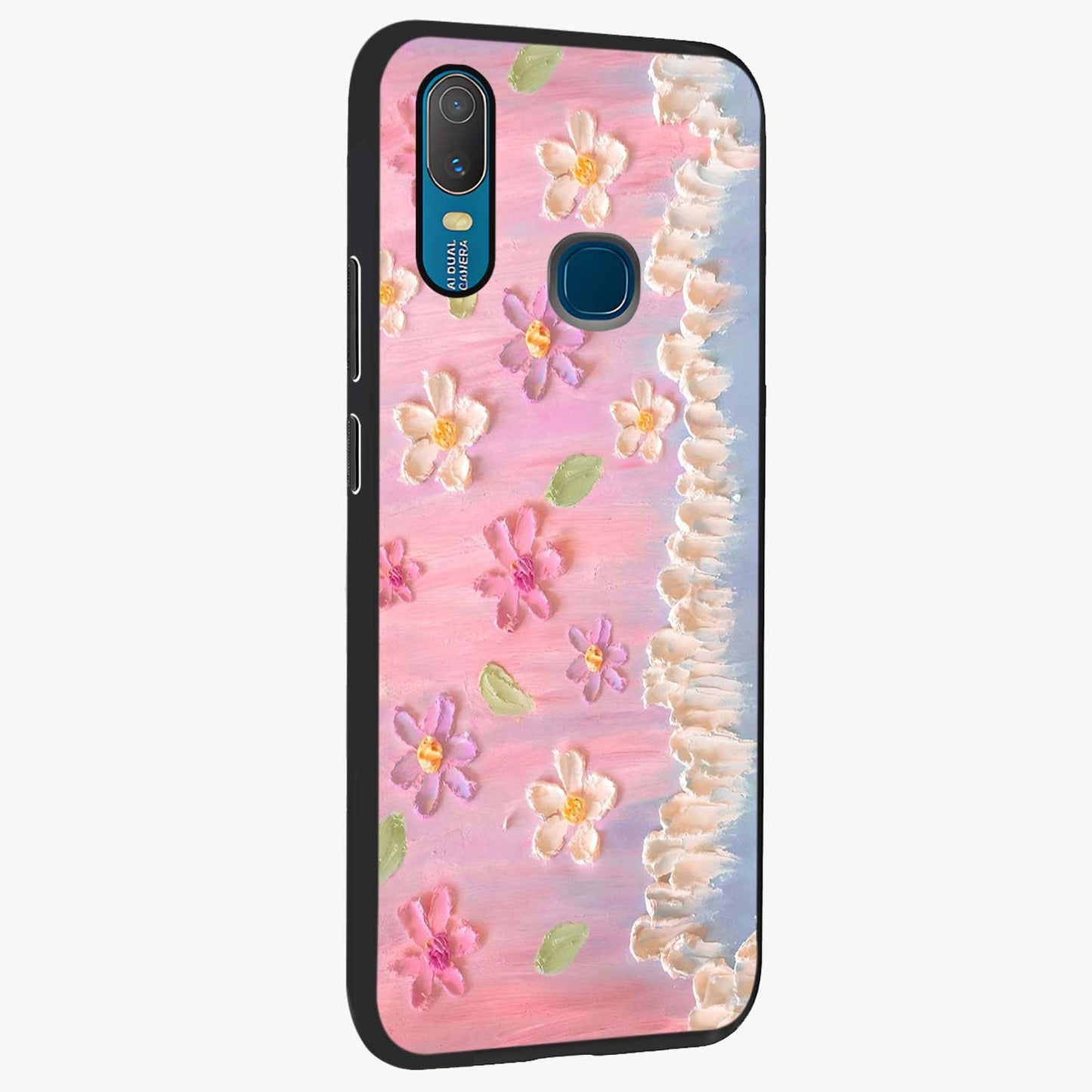 Dreamy Painted Garden Glass Case upright view showcasing vibrant floral garden artwork with artistic nature theme.