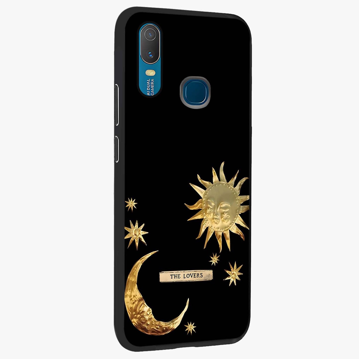 Gold Sun Blush Glass Case upright view showcasing glowing sun artwork with elegant celestial theme.
