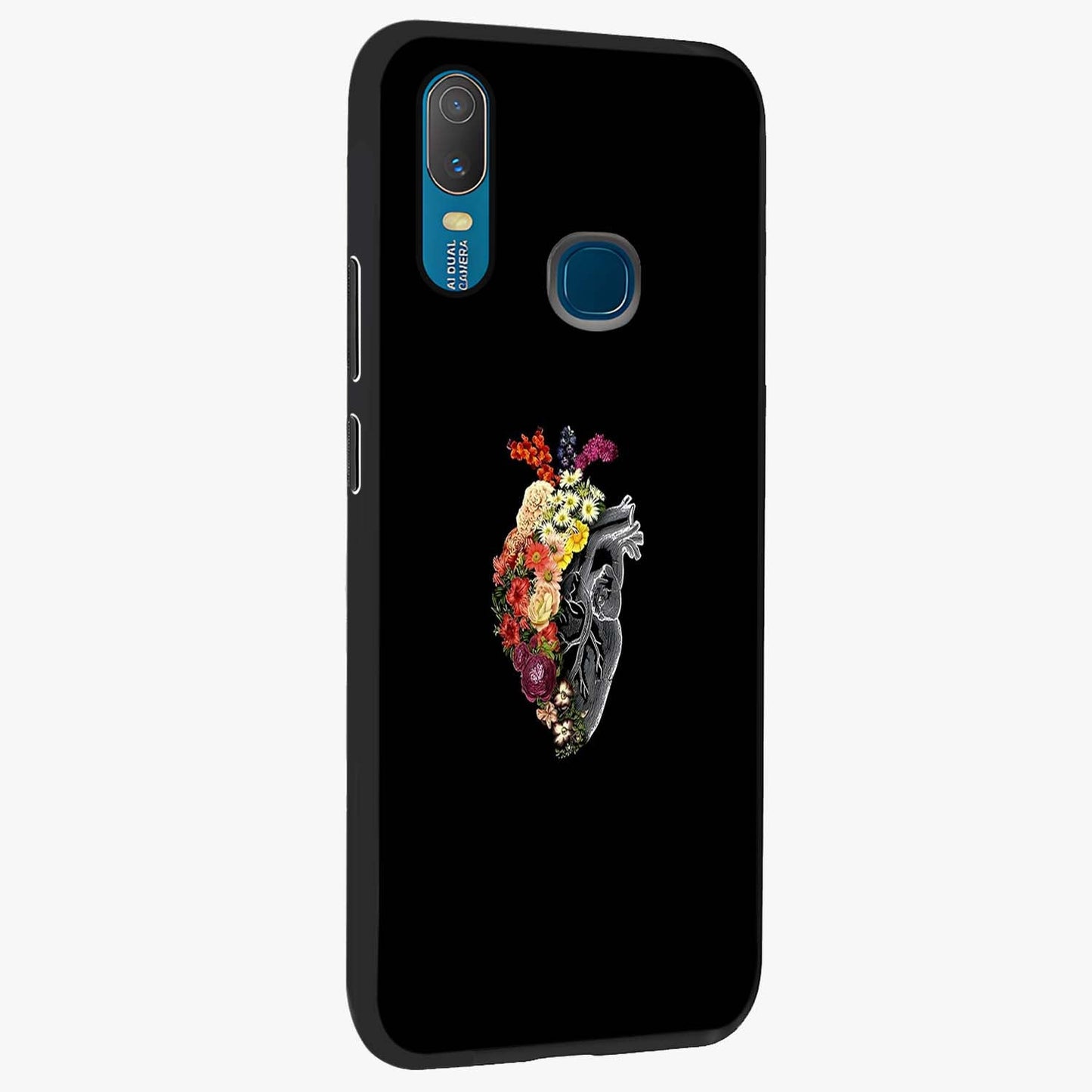 Heart With Flowers Glass Case upright view showcasing decorative heart and floral artwork with sweet romantic theme.