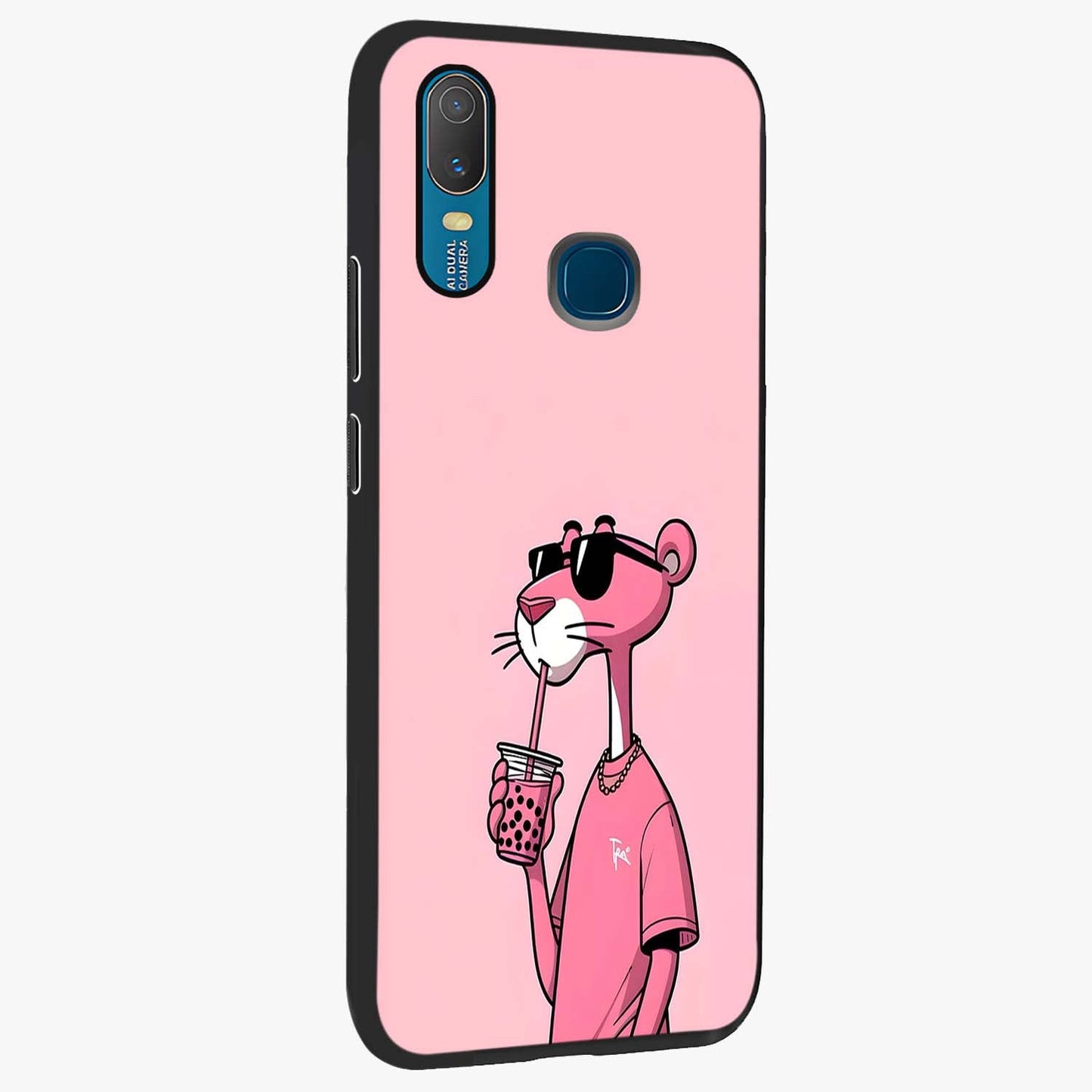 Pink Panther Glass Case upright view showcasing fun animated artwork with stylish retro cartoon theme.