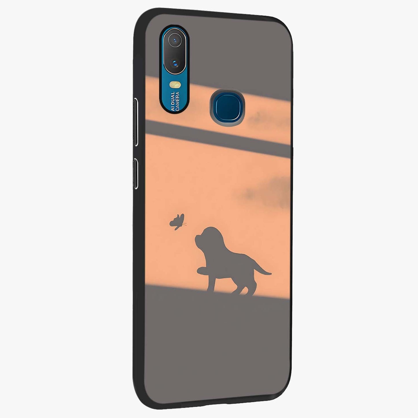 Puppy Shadow Art Glass Case upright view showcasing charming puppy artwork with creative silhouette theme.
