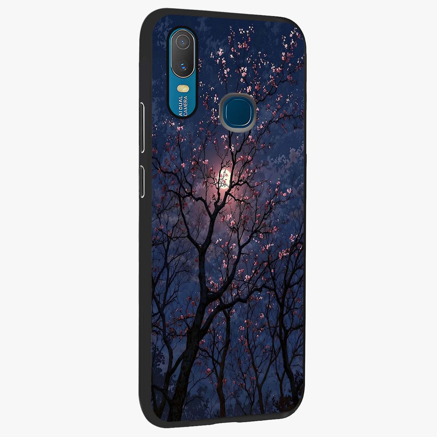 Twilight Sakura Serenade Glass Case upright view showcasing beautiful cherry blossom artwork with serene evening theme.
