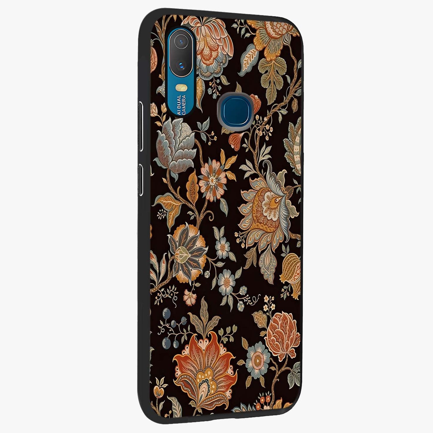 Vintage Floral Dream Glass Case upright view showcasing delicate floral artwork with timeless vintage theme.