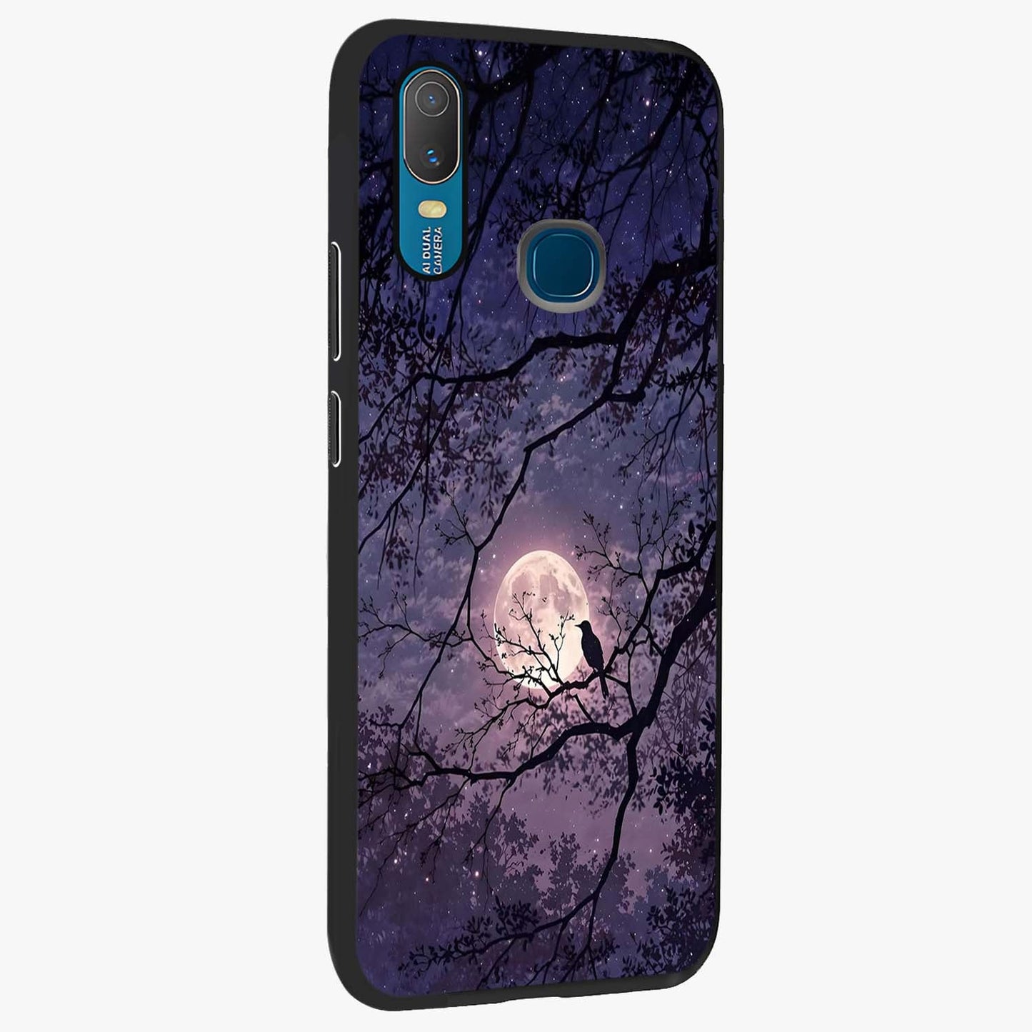Whispering Moon Silence Glass Case upright view showcasing peaceful moon artwork with tranquil celestial theme.