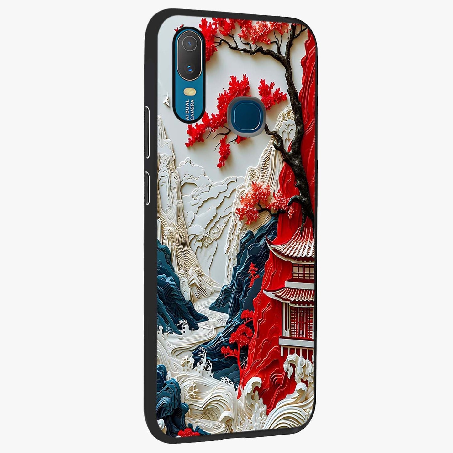 Whispers Of Sakura Waves Glass Case upright view showcasing delicate cherry blossom artwork with elegant nature theme.