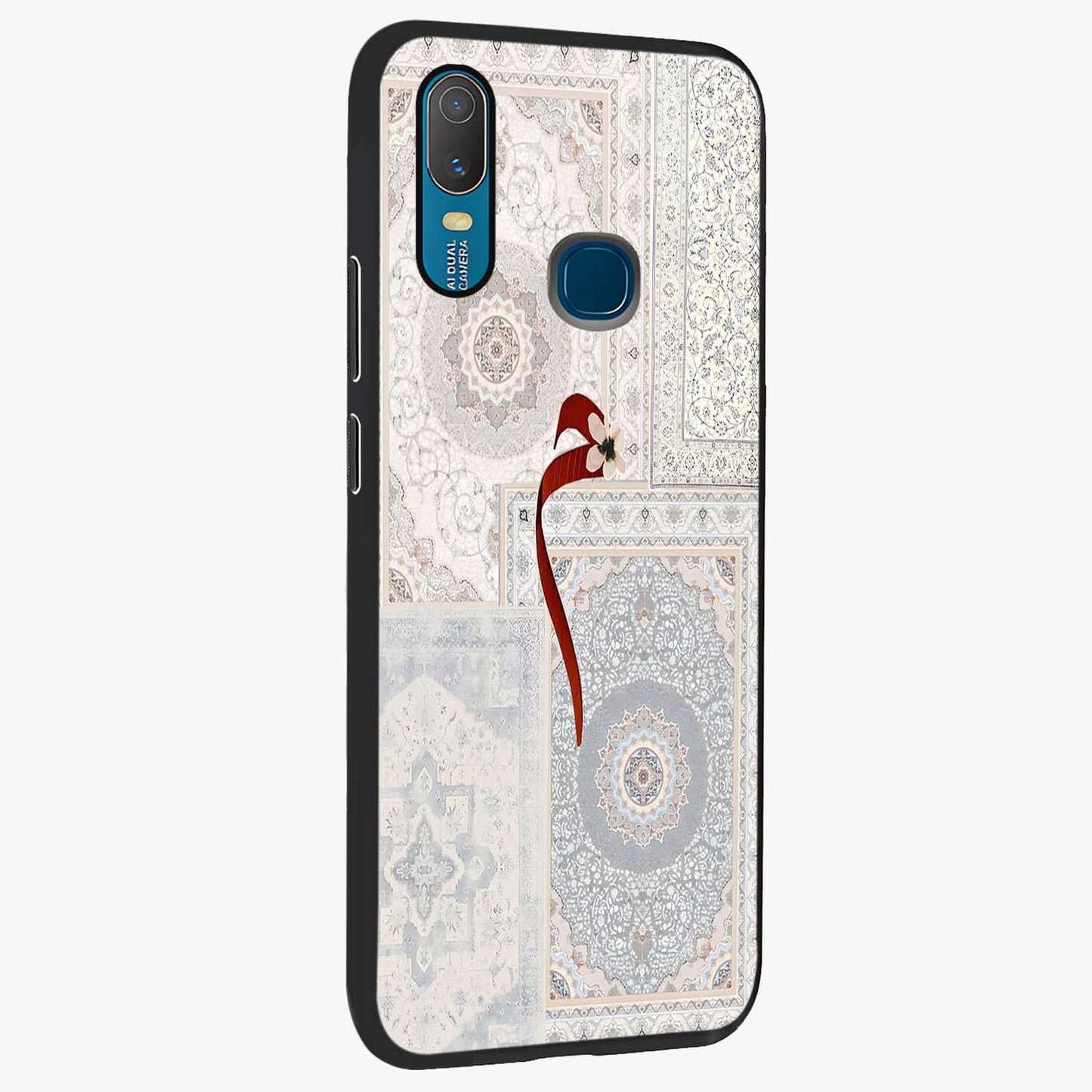 White Aesthetic Bow Glass Case upright view showcasing delicate ribbon bow artwork with cute minimalist theme.